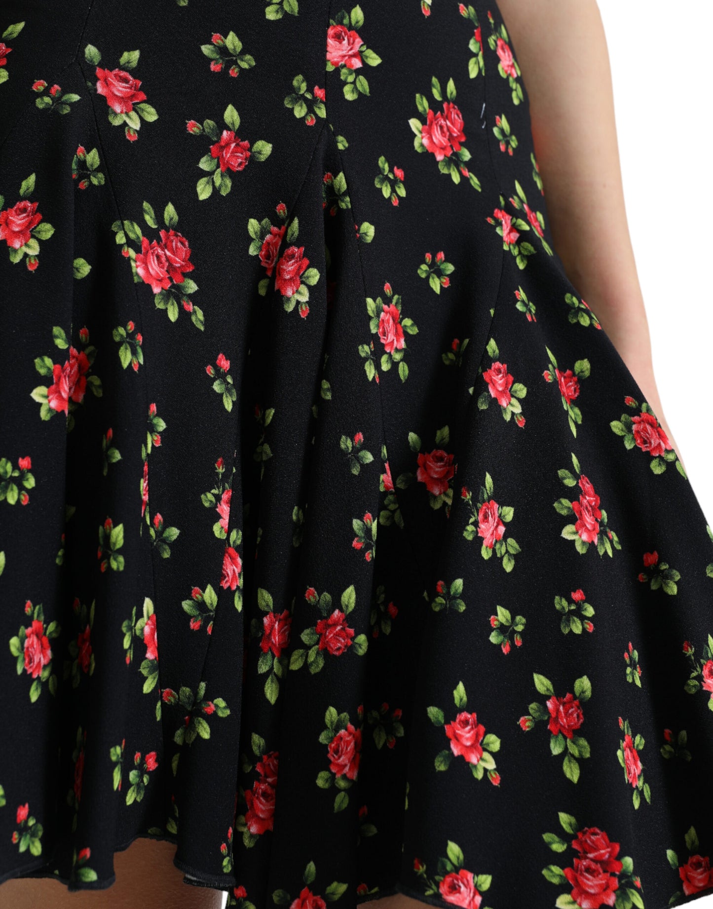 Dolce & Gabbana Black Rose Print High Waist A-line Mini Skirt