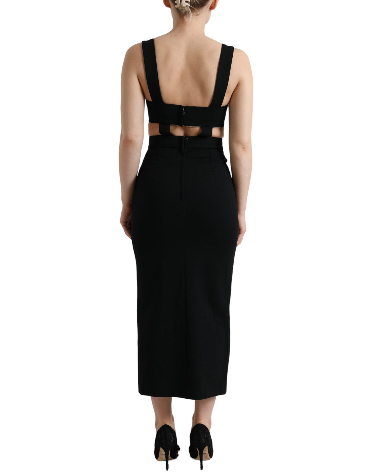 Dolce & Gabbana Black Cut Out Sleeveless Bodycon Midi Dress