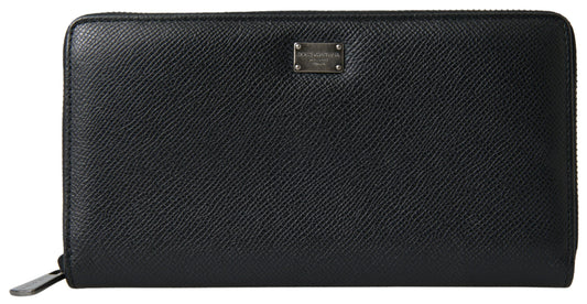 Dolce & Gabbana Black Leather Zip Around Continental Men Wallet