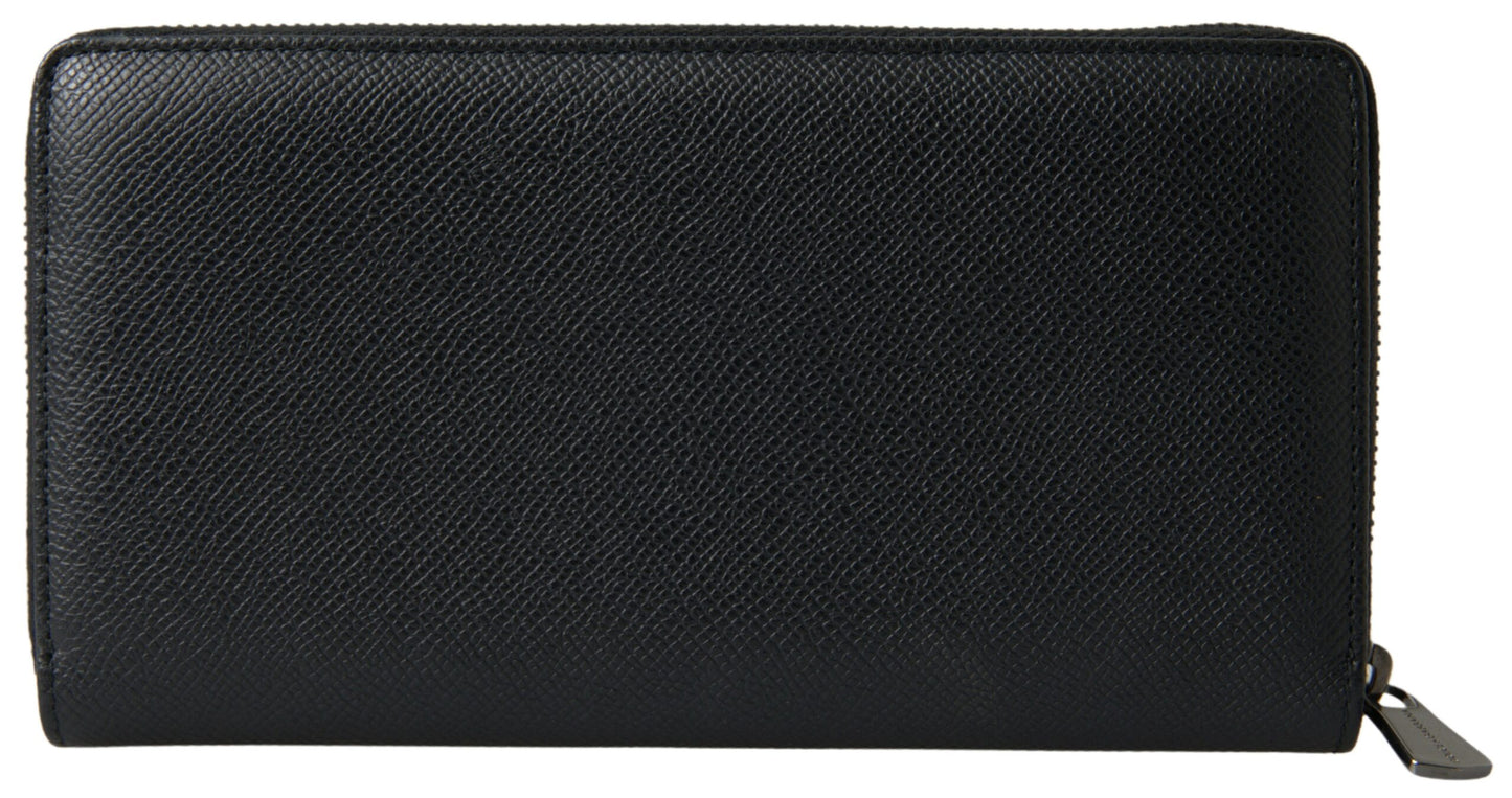 Dolce & Gabbana Black Leather Zip Around Continental Men Wallet