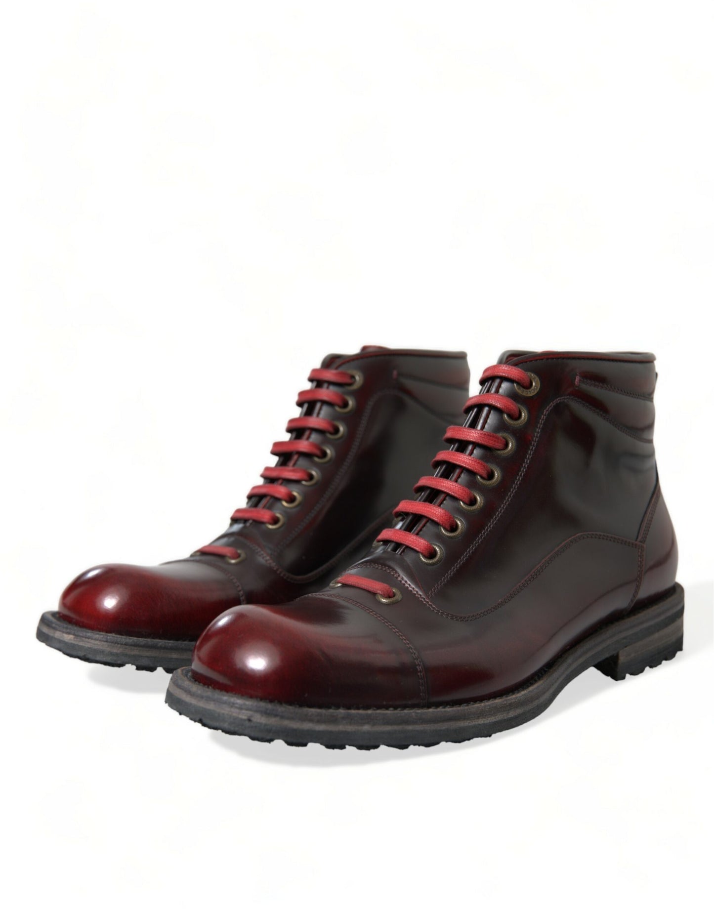 Dolce & Gabbana Black Red Leather Lace Up Ankle Boots Shoes