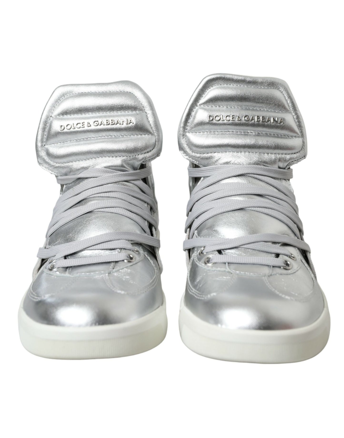 Dolce & Gabbana Silver Leather Benelux High Top Sneakers Shoes