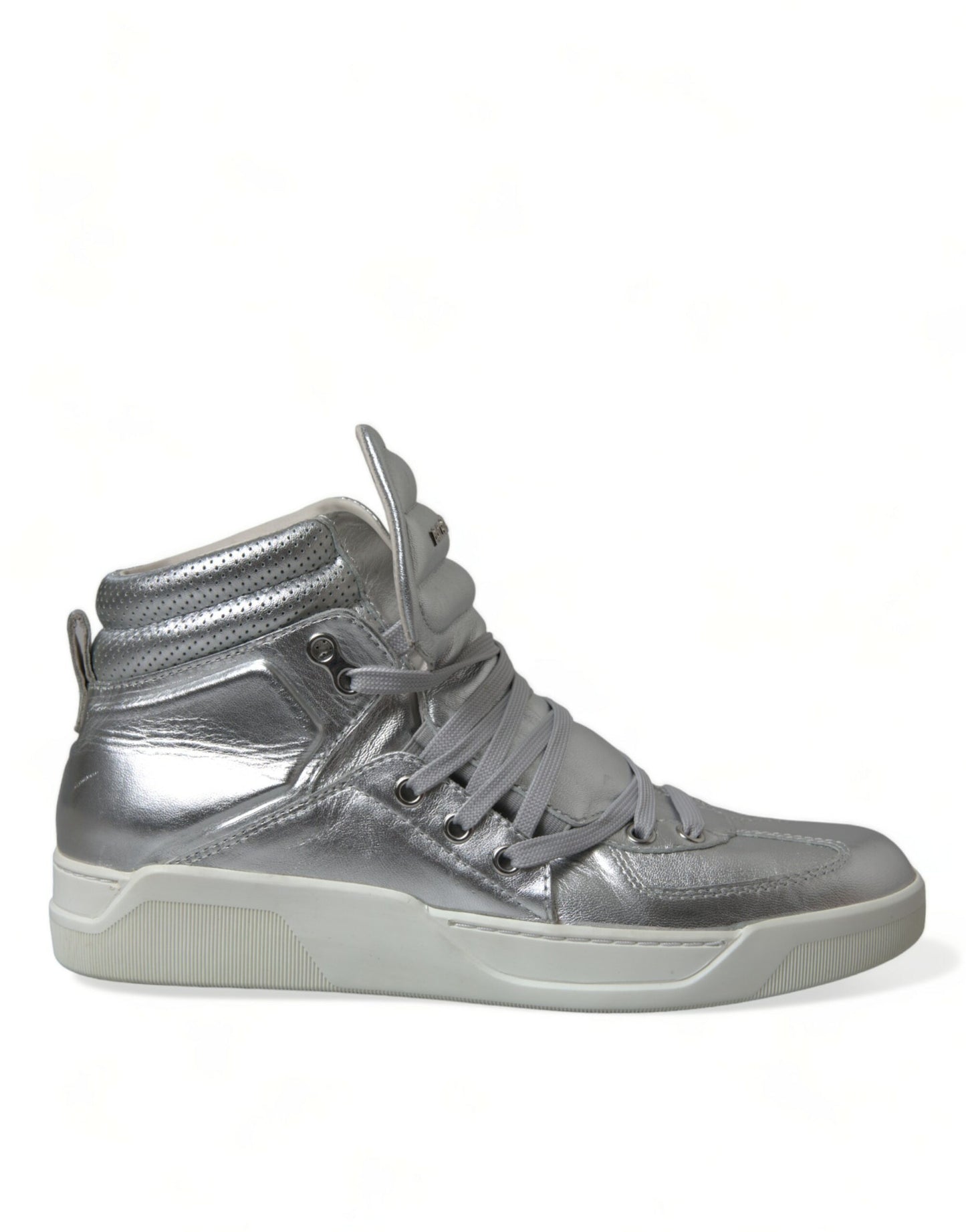 Dolce & Gabbana Silver Leather Benelux High Top Sneakers Shoes