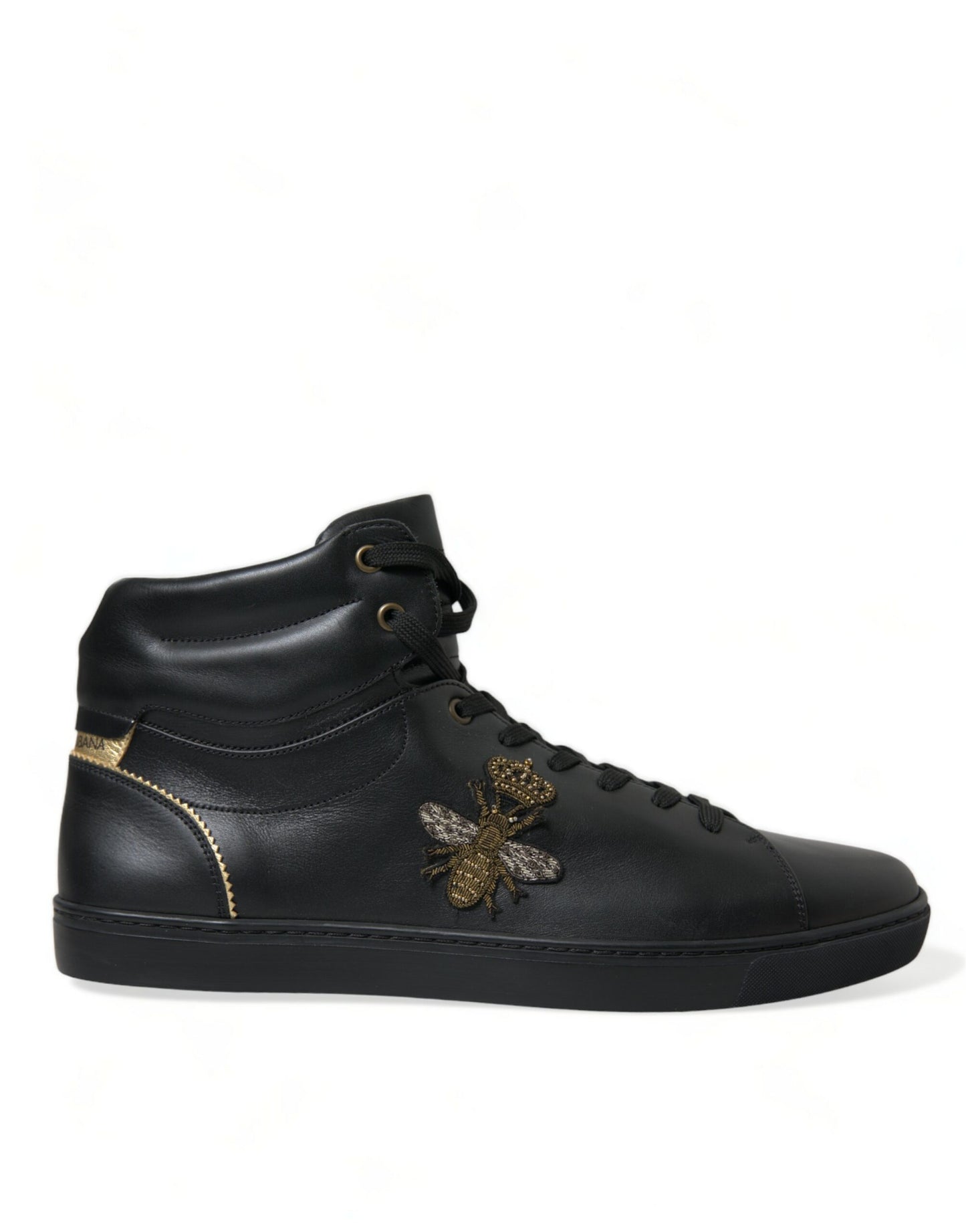 Dolce & Gabbana Black Crown Bee logo Mid Top Portofino Sneakers Shoes