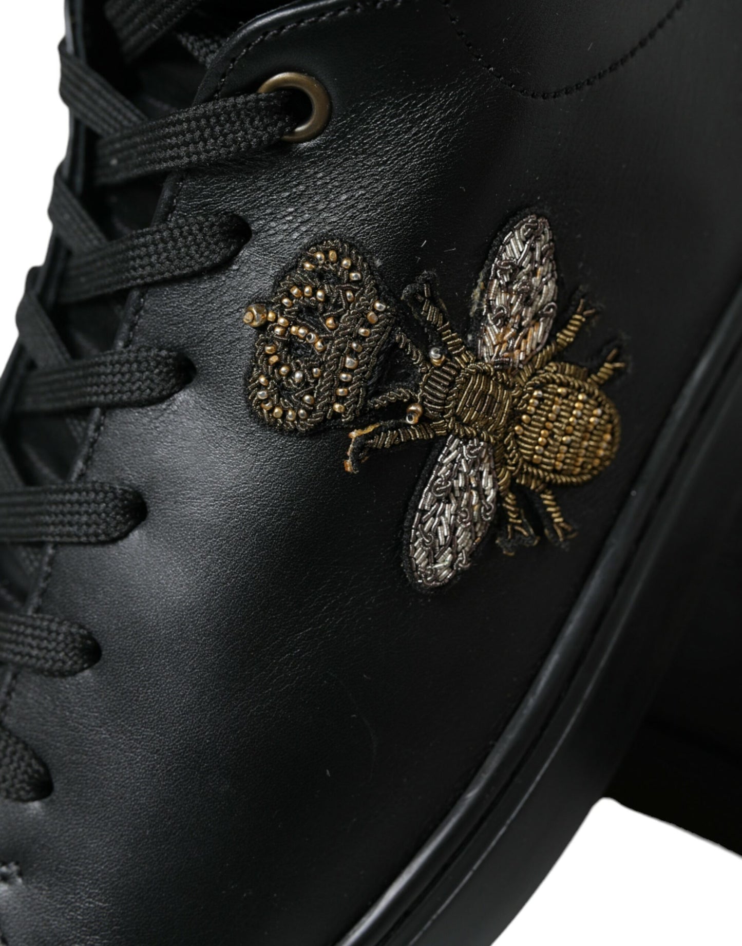 Dolce & Gabbana Black Crown Bee logo Mid Top Portofino Sneakers Shoes