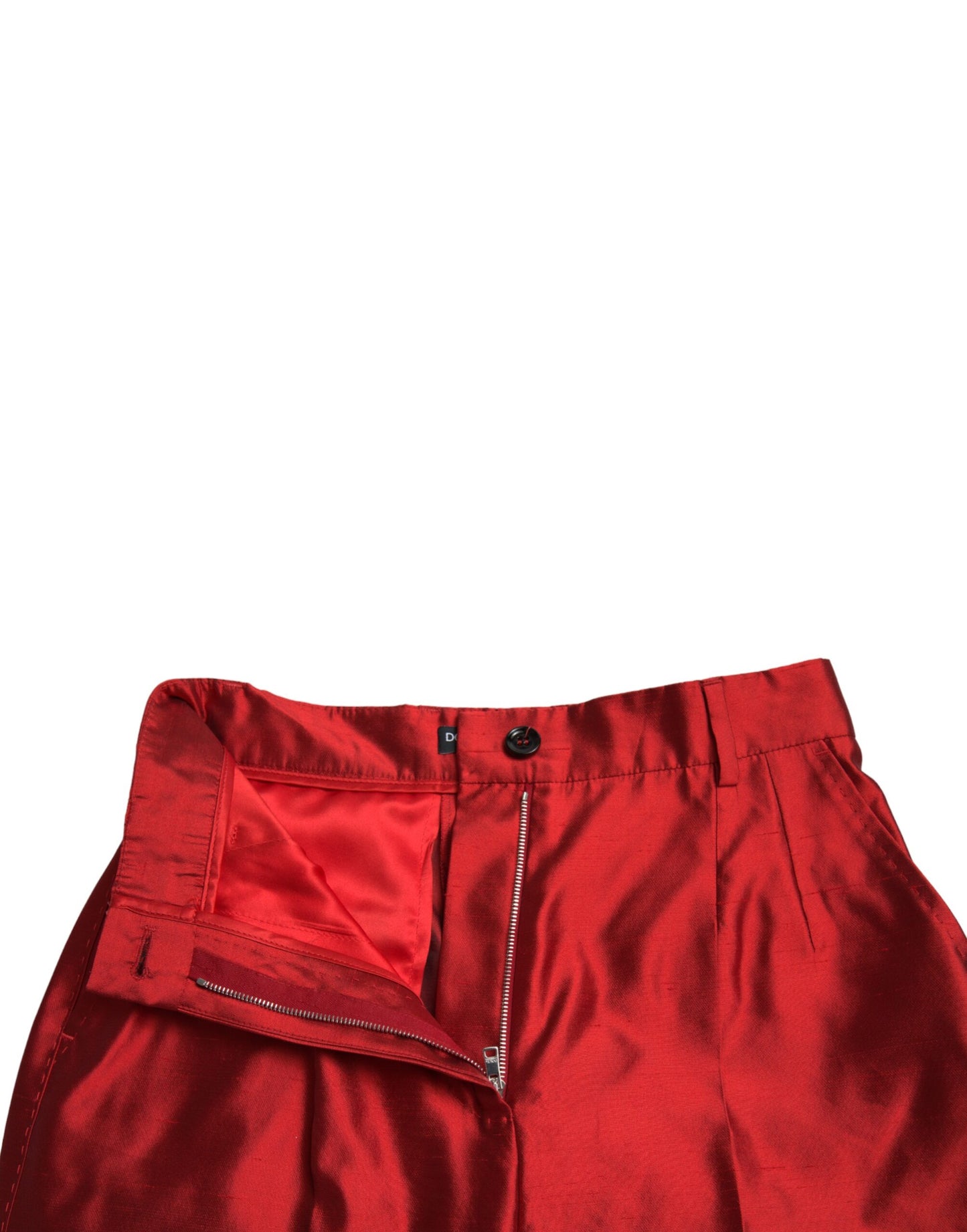 Dolce & Gabbana Red Satin Silk High Waist Wide Leg Pants