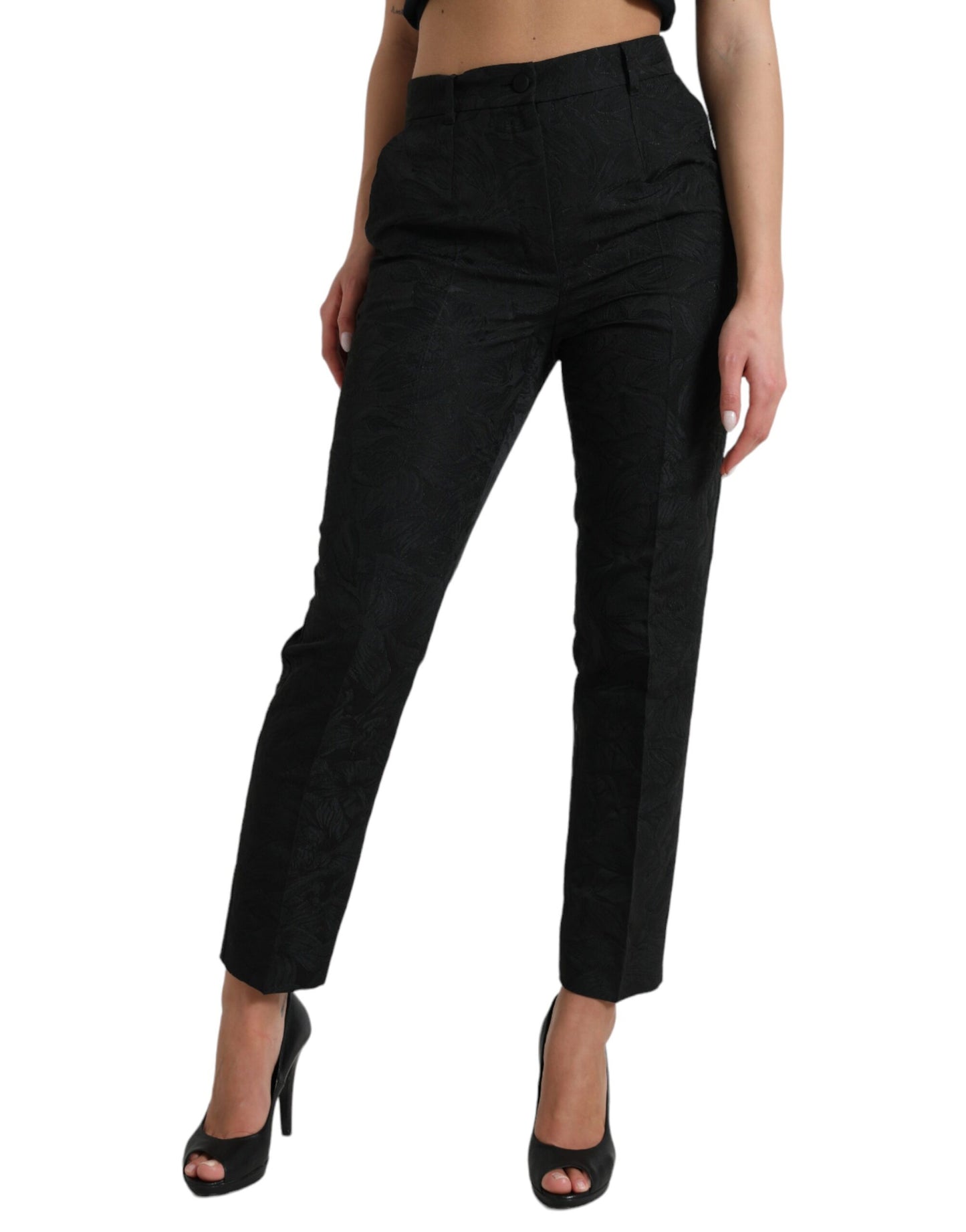 Dolce & Gabbana Black Polyester High Waist Tapered Pants