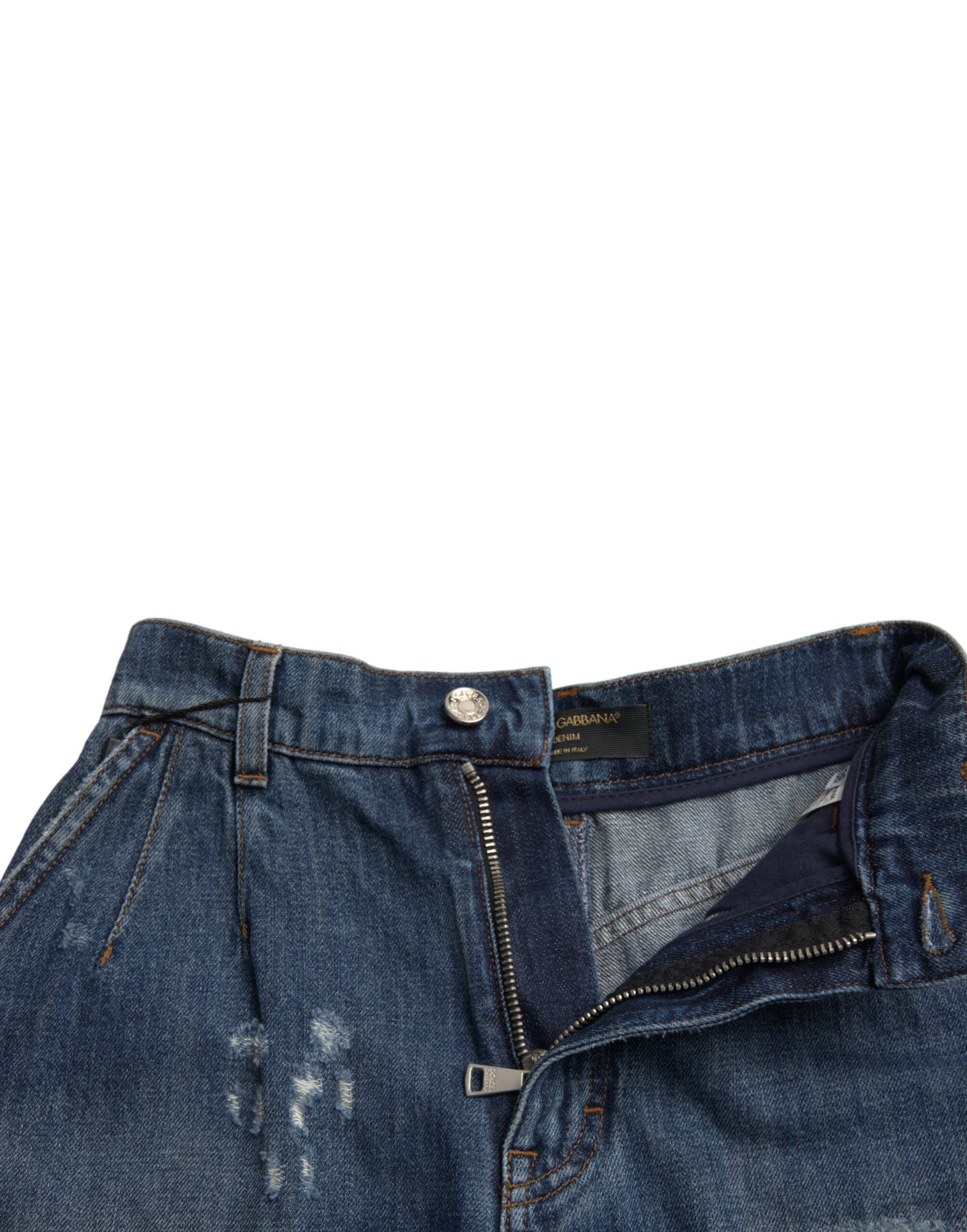 Dolce & Gabbana Blue Cotton High Waist Denim Hot Pants Shorts