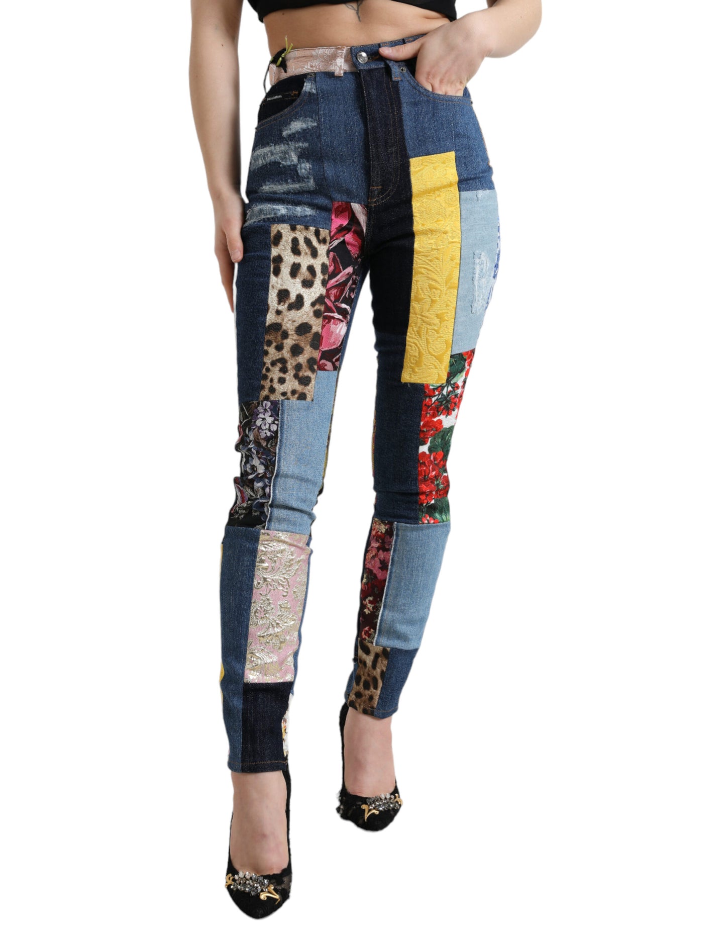 Dolce & Gabbana Multicolor Patchwork GRACE Skinny Denim Jeans