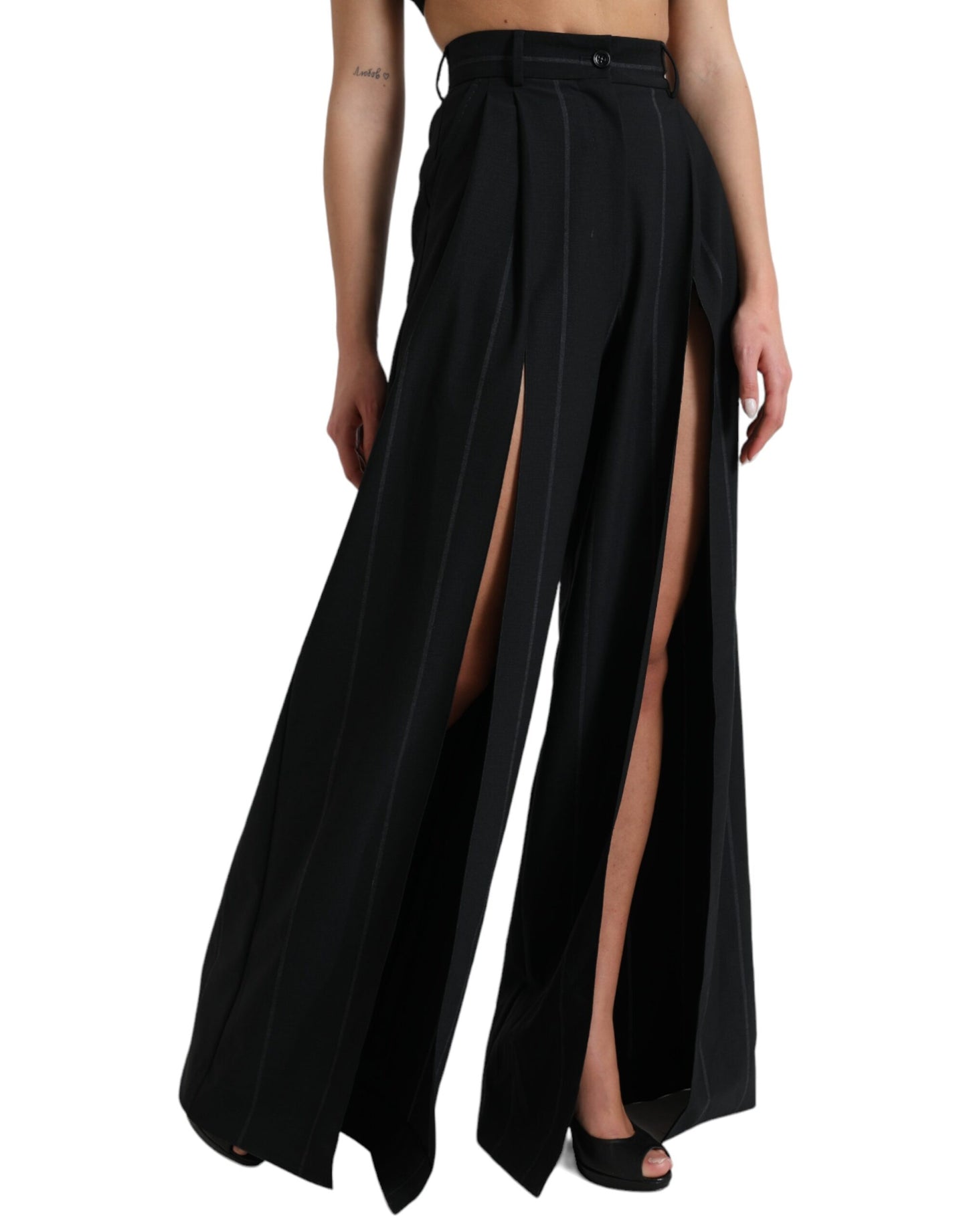 Dolce & Gabbana Black High Waist Front Slit Wide Leg Pants