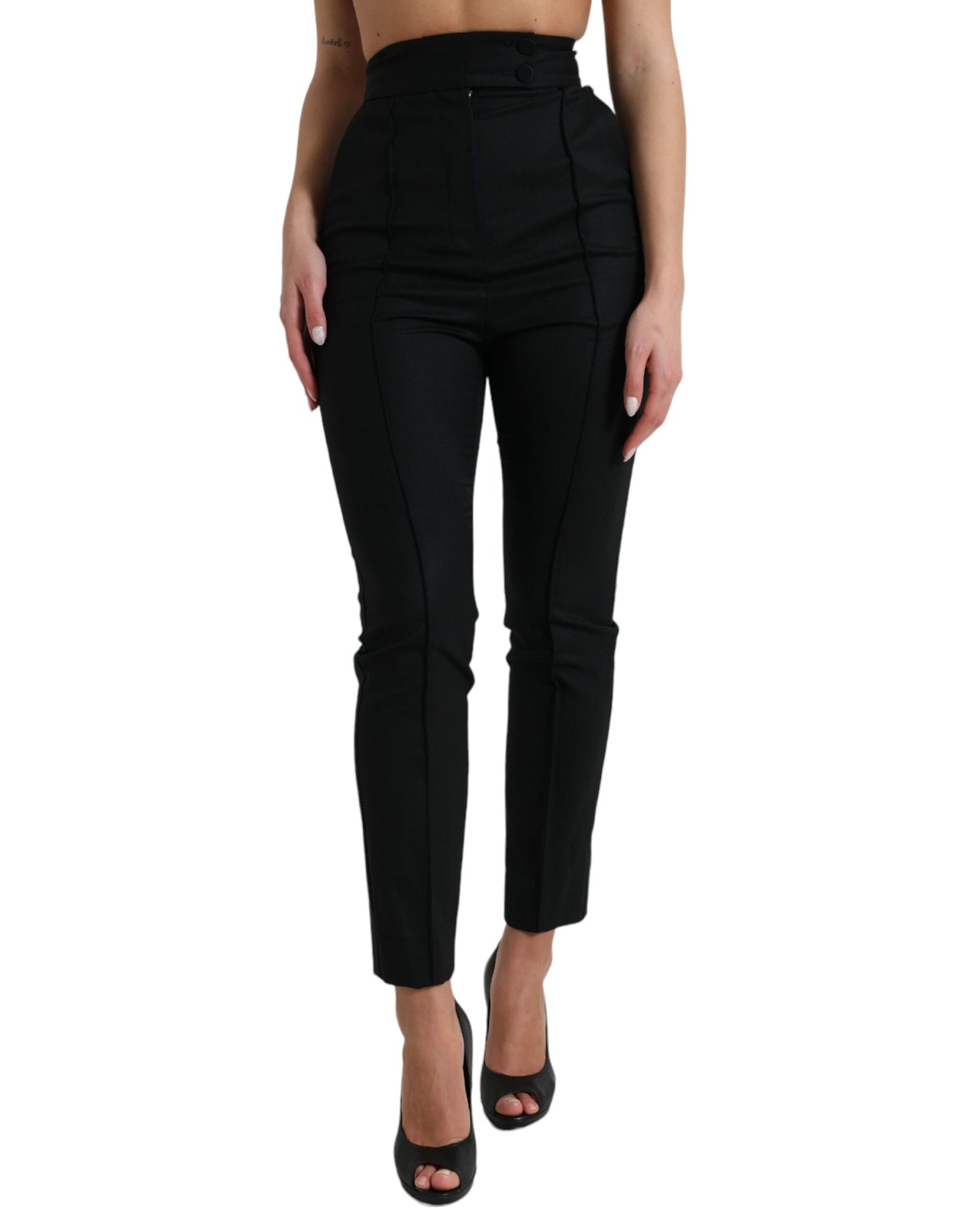 Dolce & Gabbana Black Wool High Waist Tapered Pants