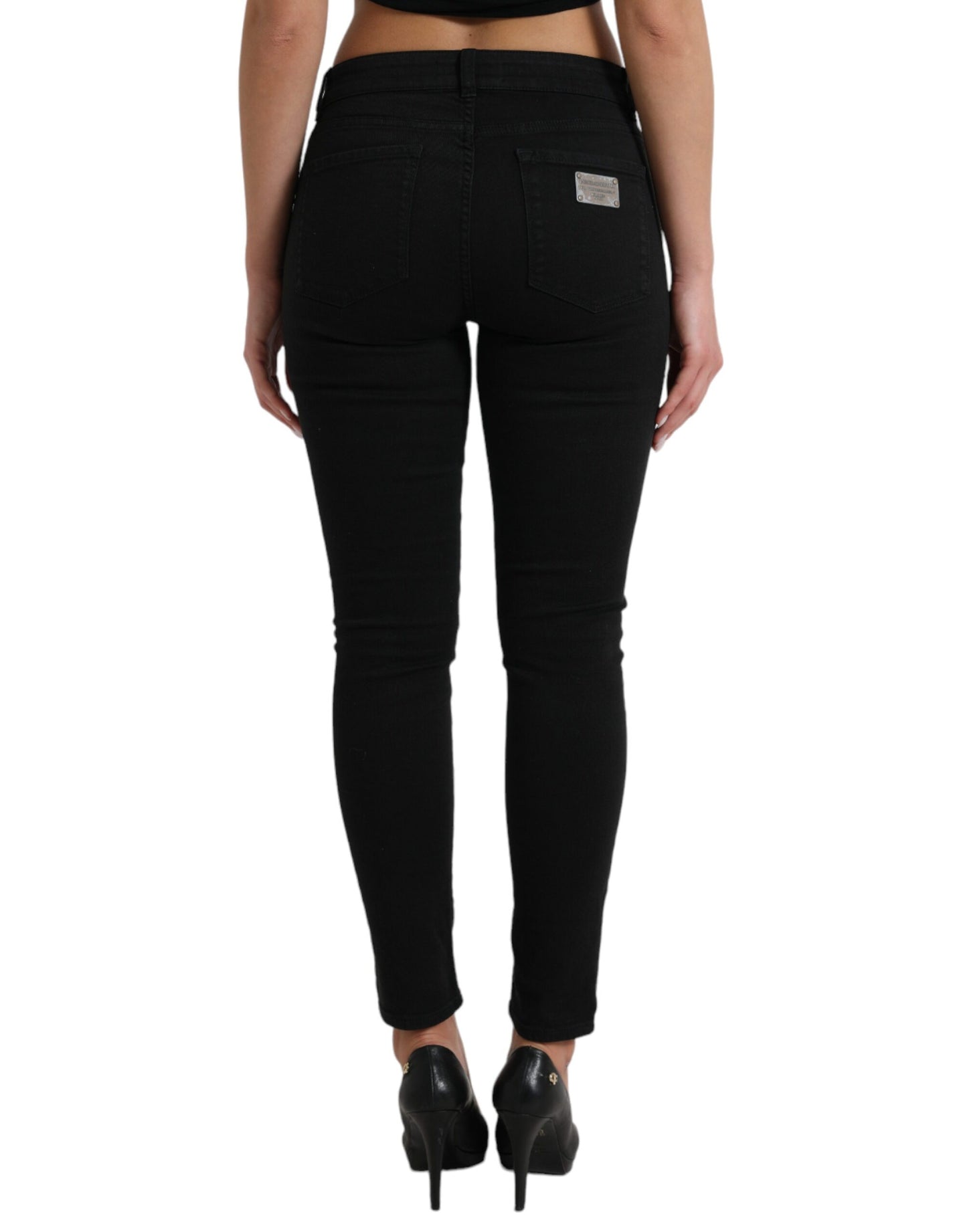 Dolce & Gabbana Black Cotton Mid Waist Skinny Denim Jeans