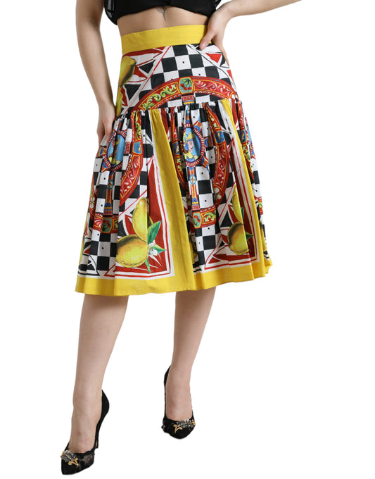 Dolce & Gabbana Multicolor Carretto Lemon High Waist A-line Skirt