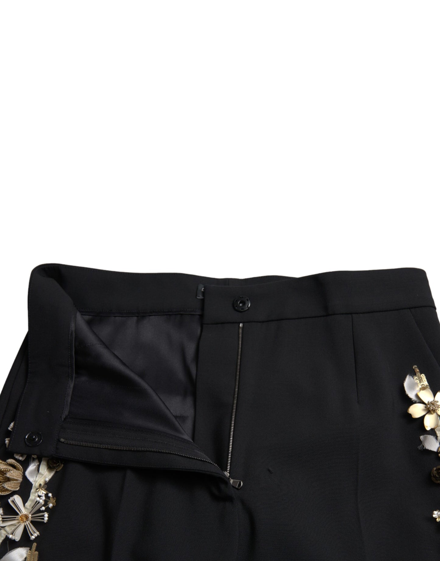 Dolce & Gabbana Black Floral Applique High Waist Tapered Pants