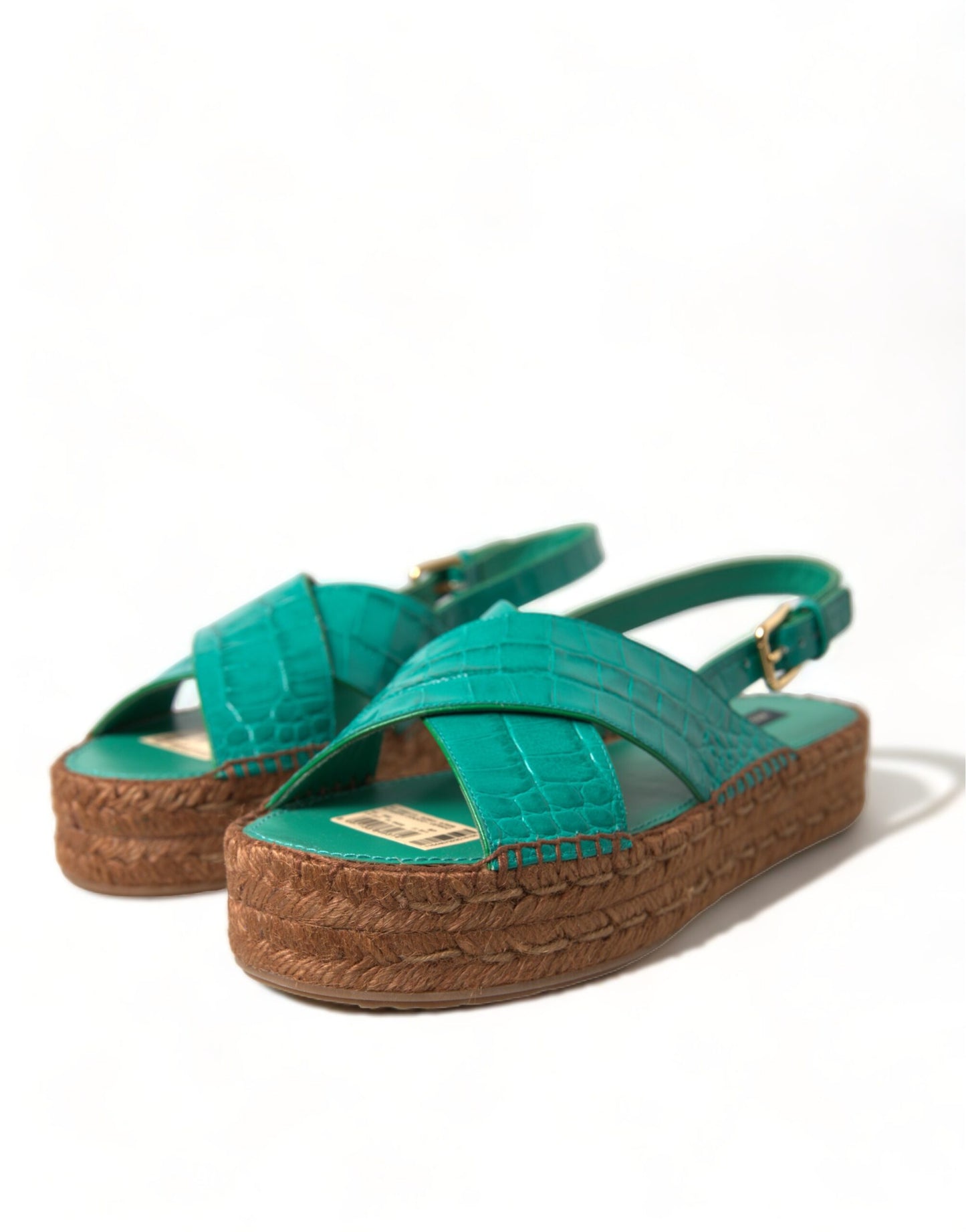 Dolce & Gabbana Green Leather Platform Espadrille Sandal Shoes