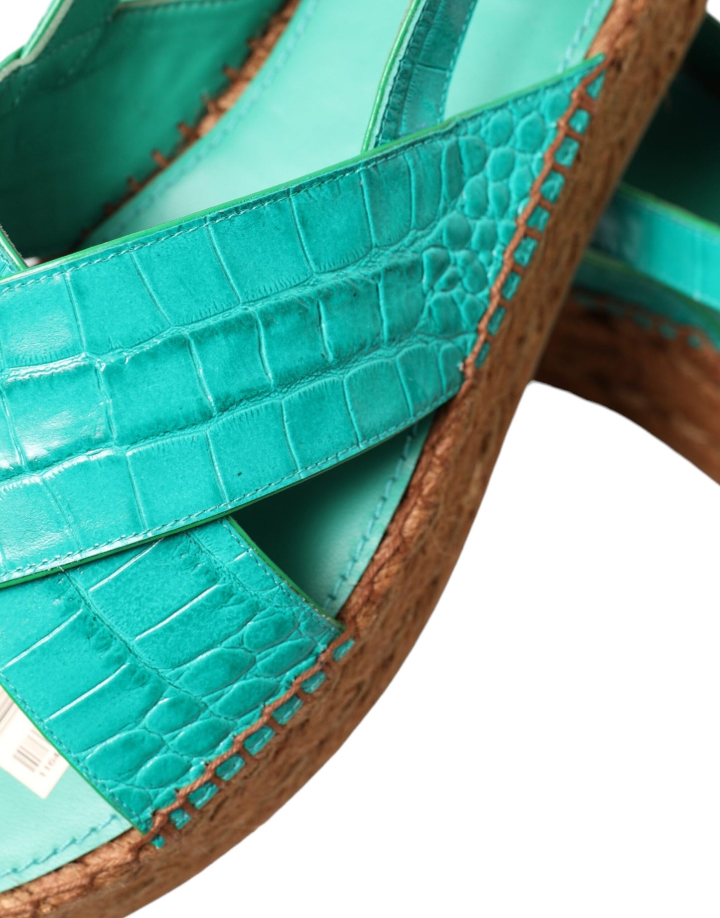 Dolce & Gabbana Green Leather Platform Espadrille Sandal Shoes