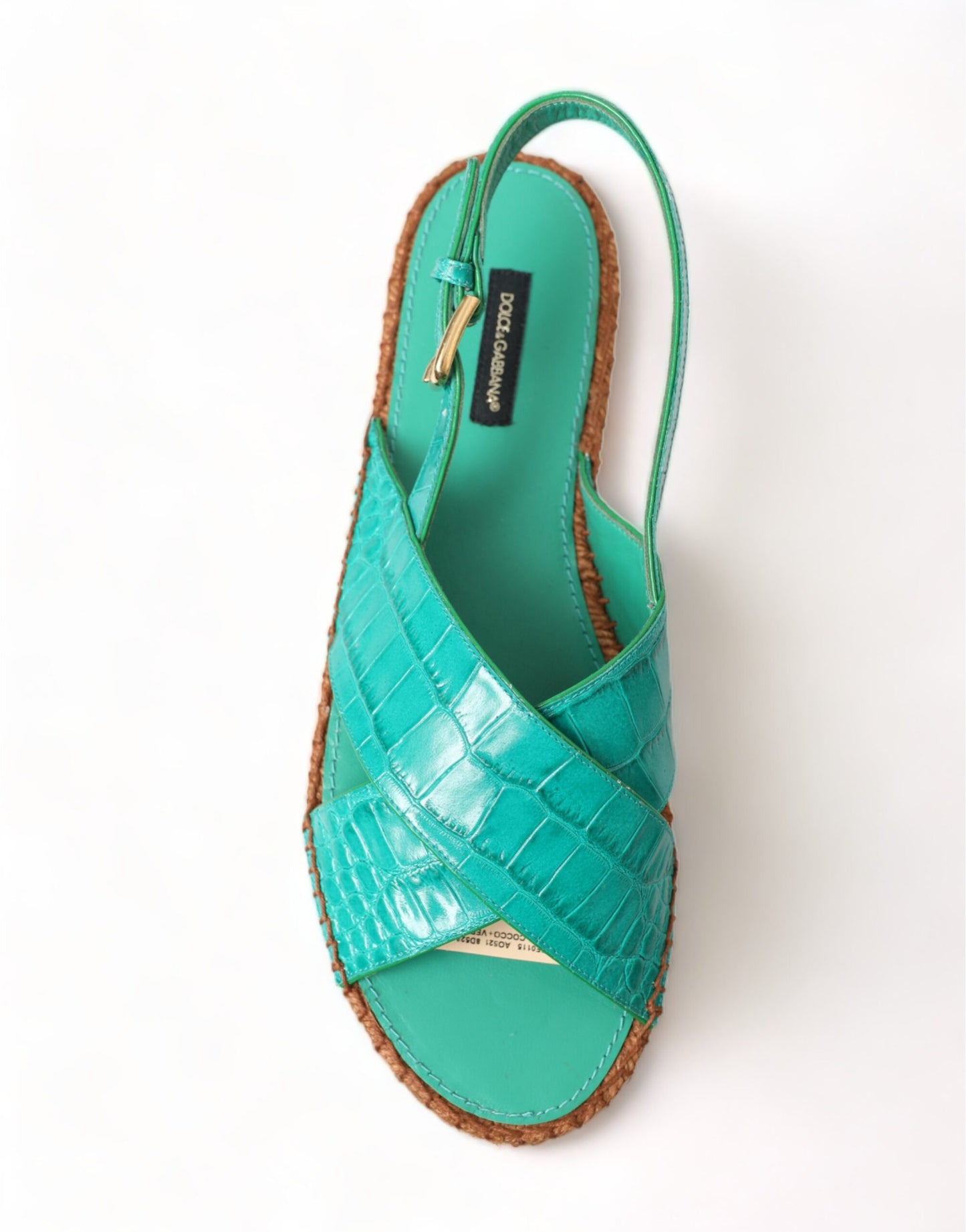 Dolce & Gabbana Green Leather Platform Espadrille Sandal Shoes