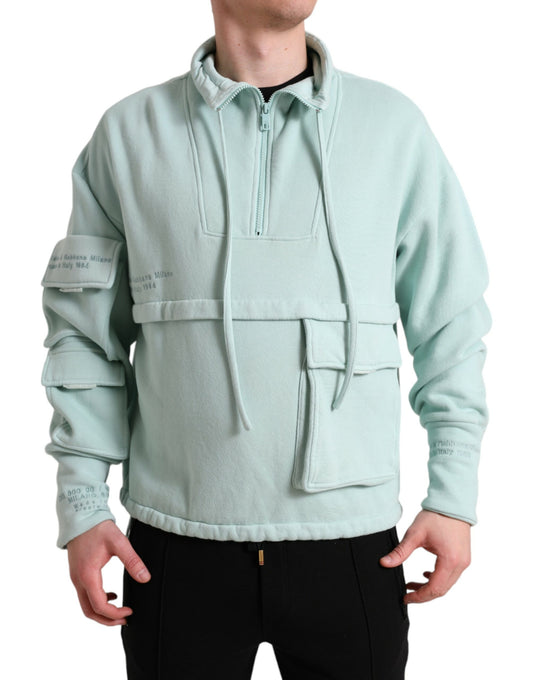 Dolce & Gabbana Mint Green Cotton Pockets Pullover Sweater