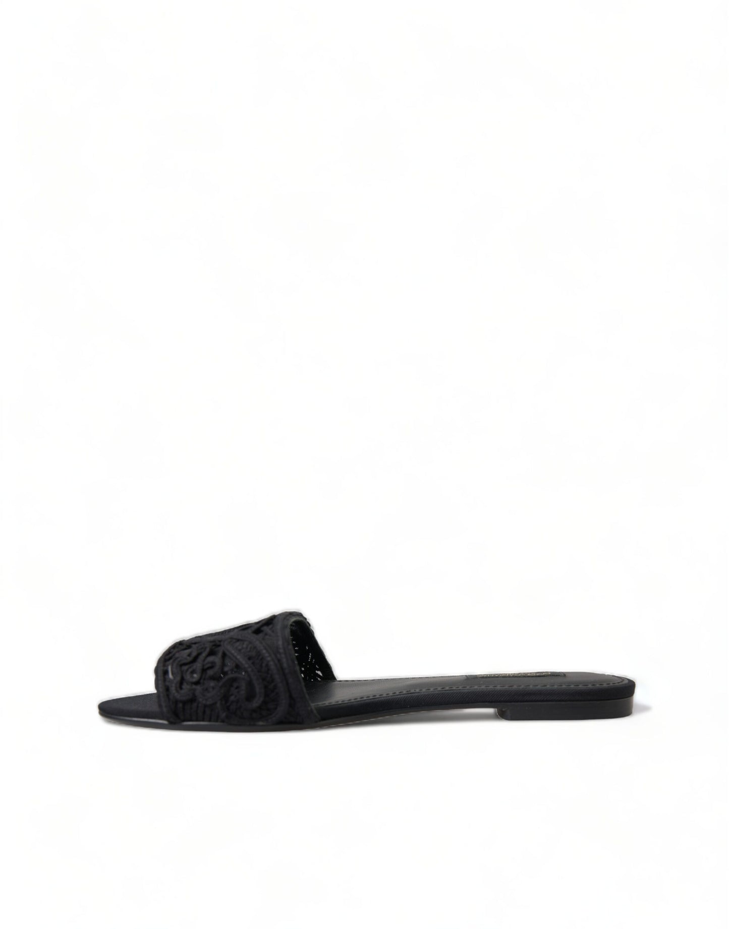 Dolce & Gabbana Black Cotton Heart Embroidery Sandals Shoes