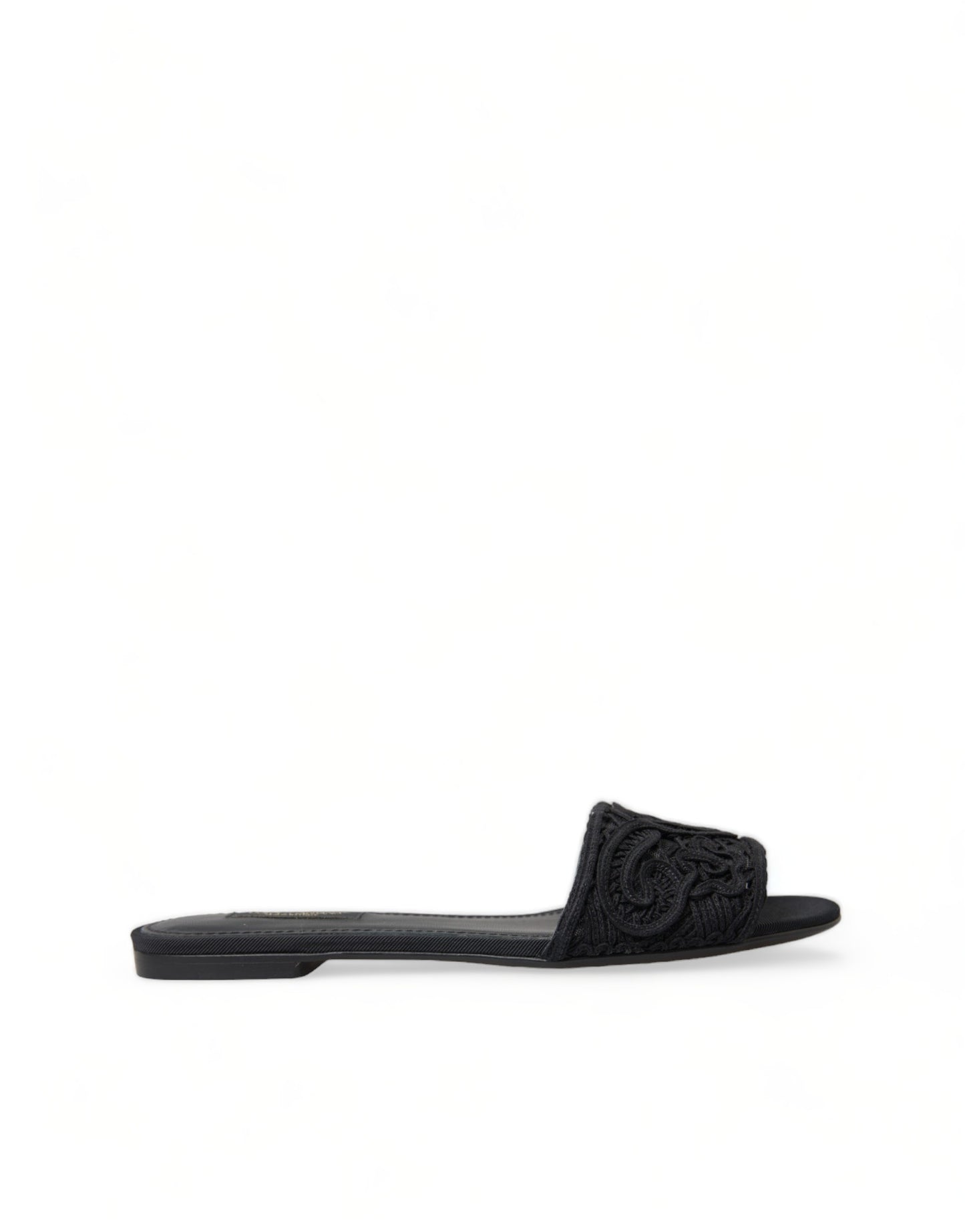 Dolce & Gabbana Black Cotton Heart Embroidery Sandals Shoes