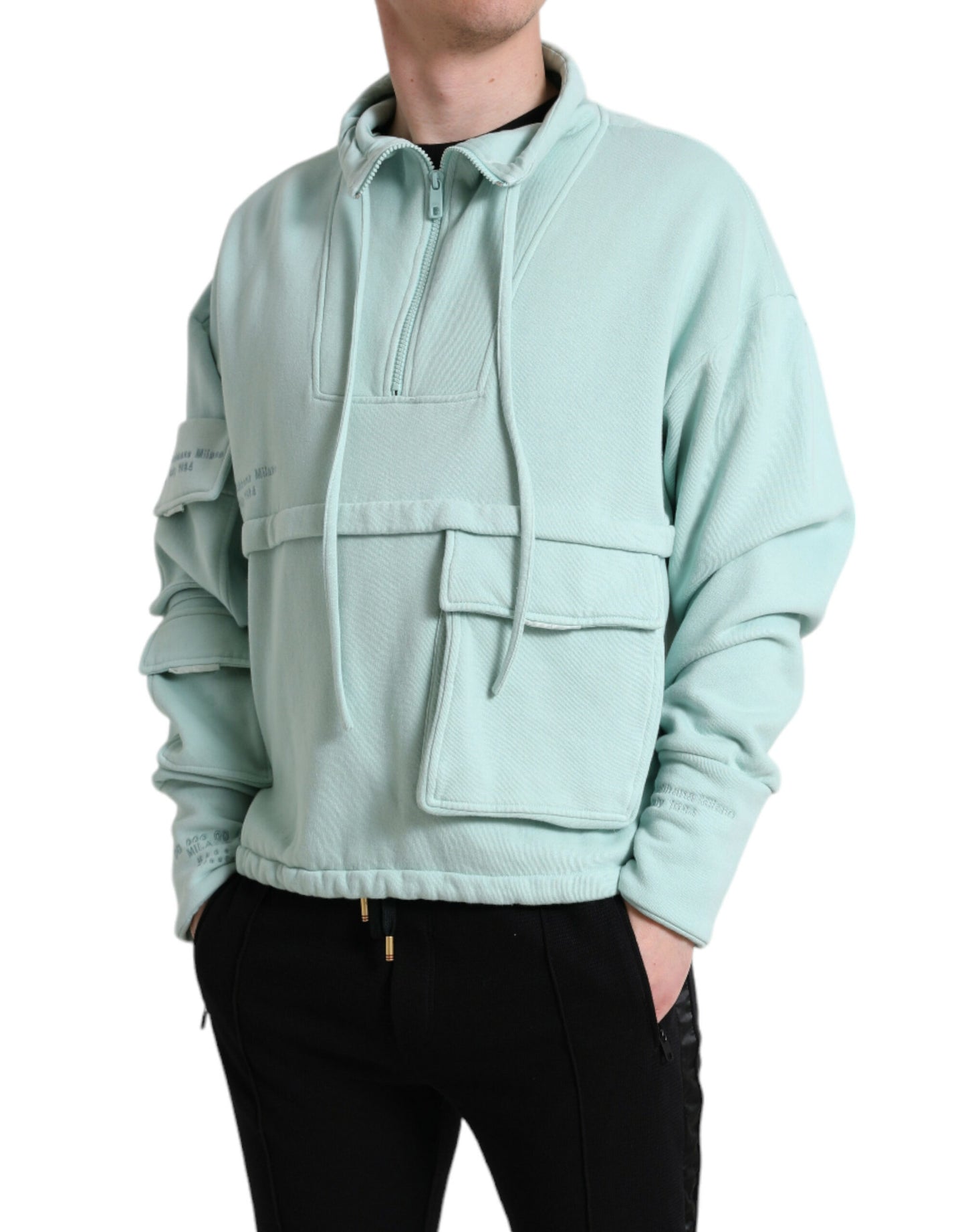 Dolce & Gabbana Mint Green Cotton Pockets Pullover Sweater