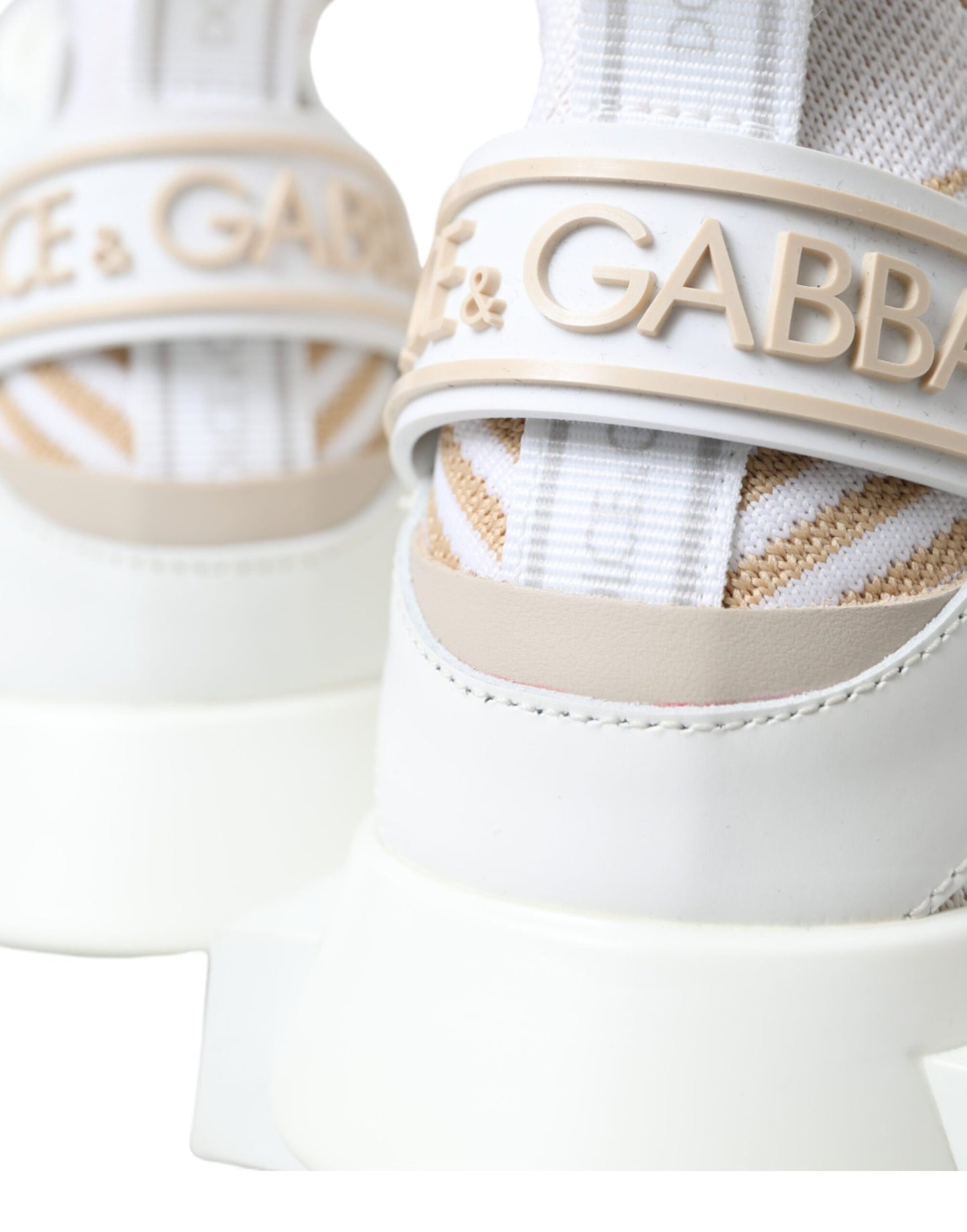 Dolce & Gabbana White Beige Sorrento Socks Sneakers Shoes