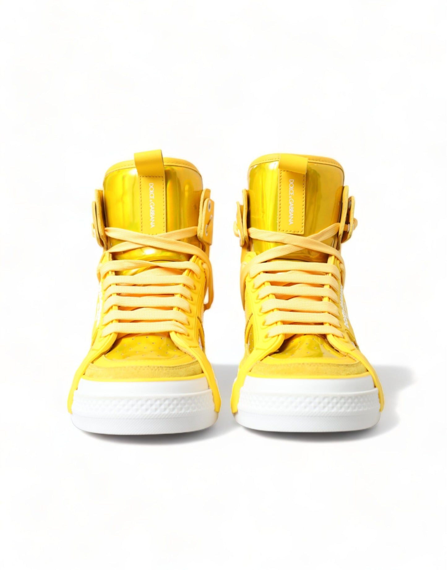 Dolce & Gabbana Yellow White Leather High Top Sneakers Shoes