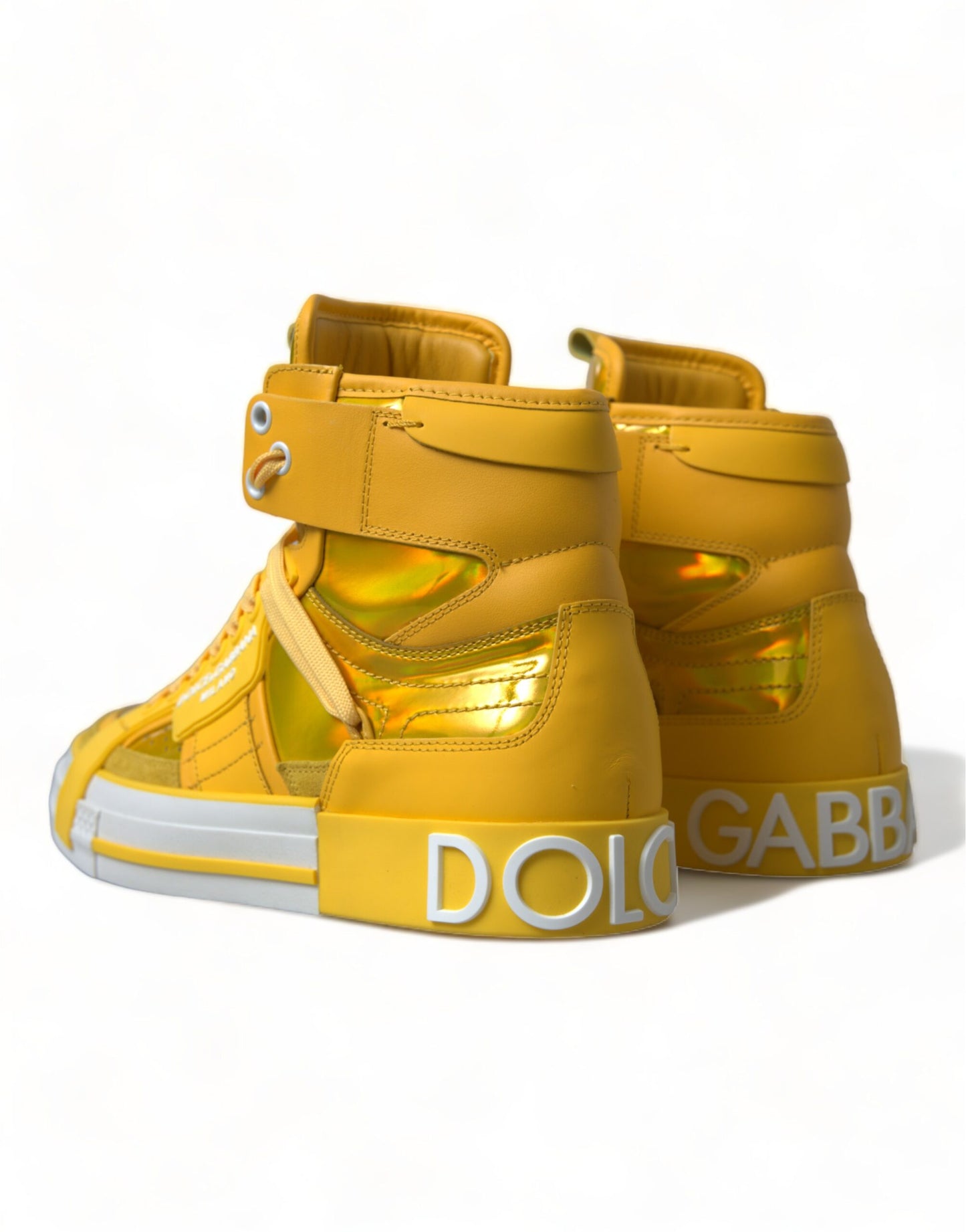 Dolce & Gabbana Yellow White Leather High Top Sneakers Shoes