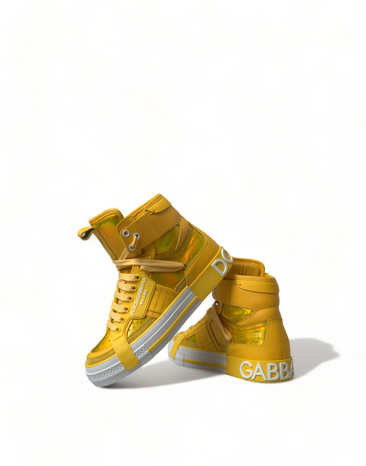 Dolce & Gabbana Yellow White Leather High Top Sneakers Shoes