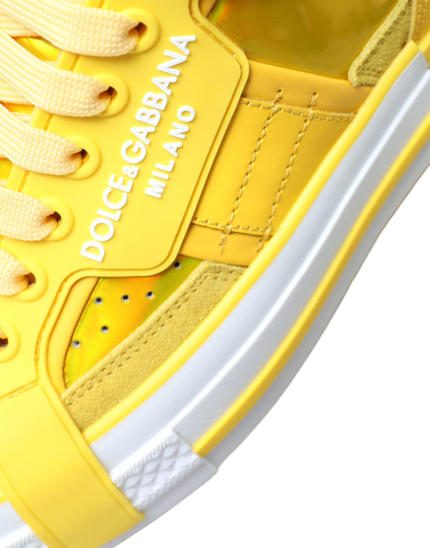 Dolce & Gabbana Yellow White Leather High Top Sneakers Shoes