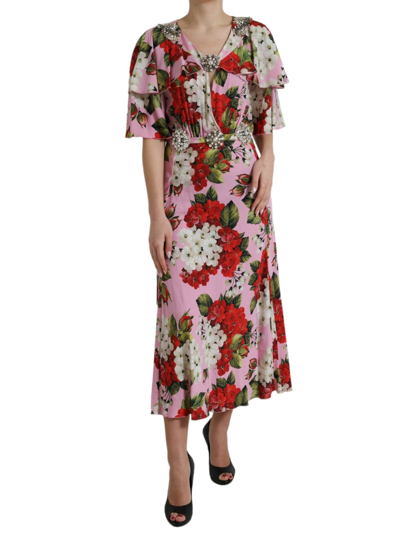 Dolce & Gabbana Multicolor Floral Crystal Embellished A-line Dress