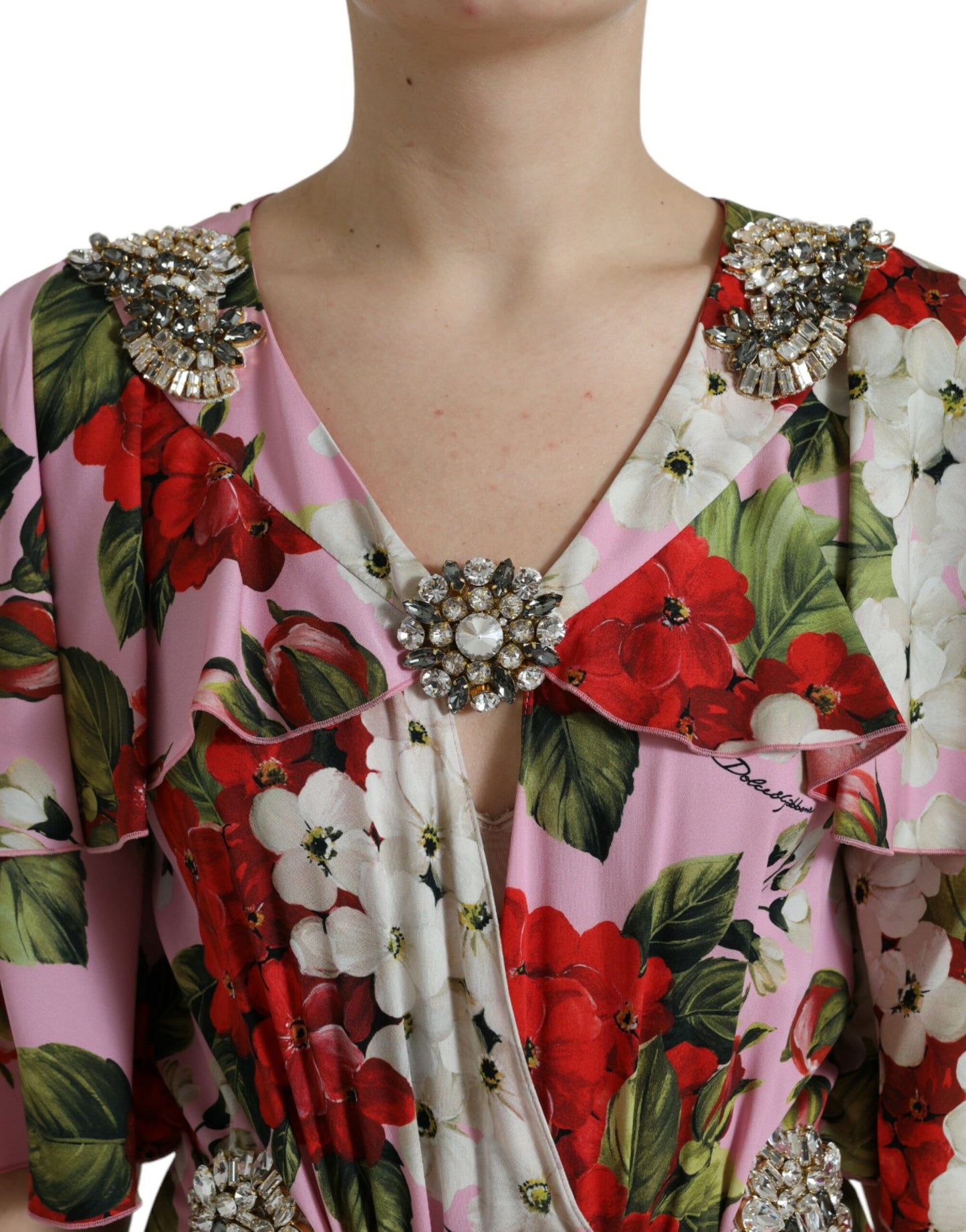 Dolce & Gabbana Multicolor Floral Crystal Embellished A-line Dress