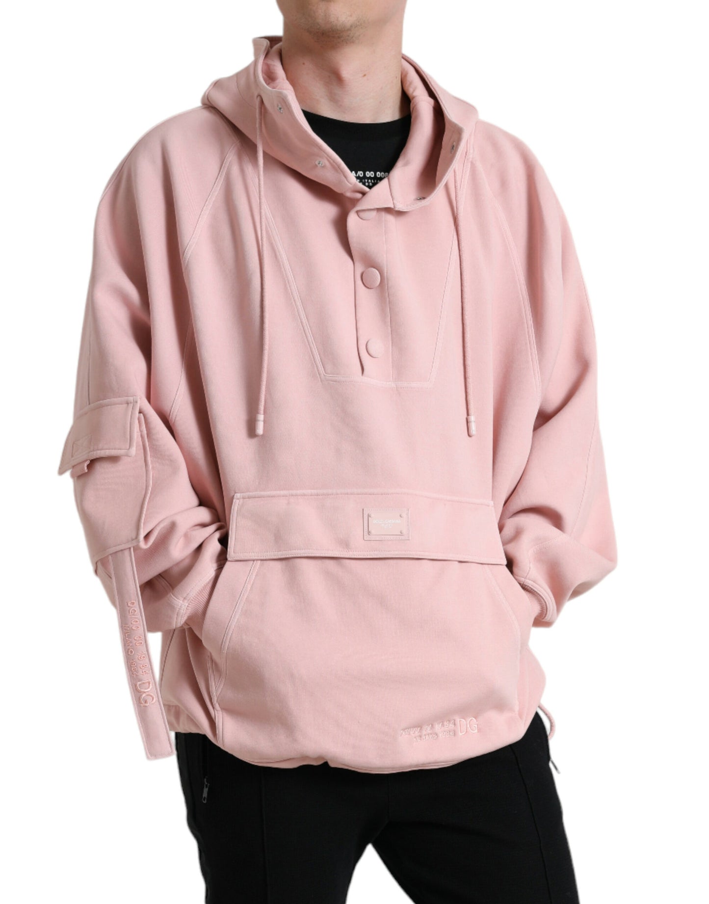 Dolce & Gabbana Pink Cotton Hooded Pockets Pullover Sweater