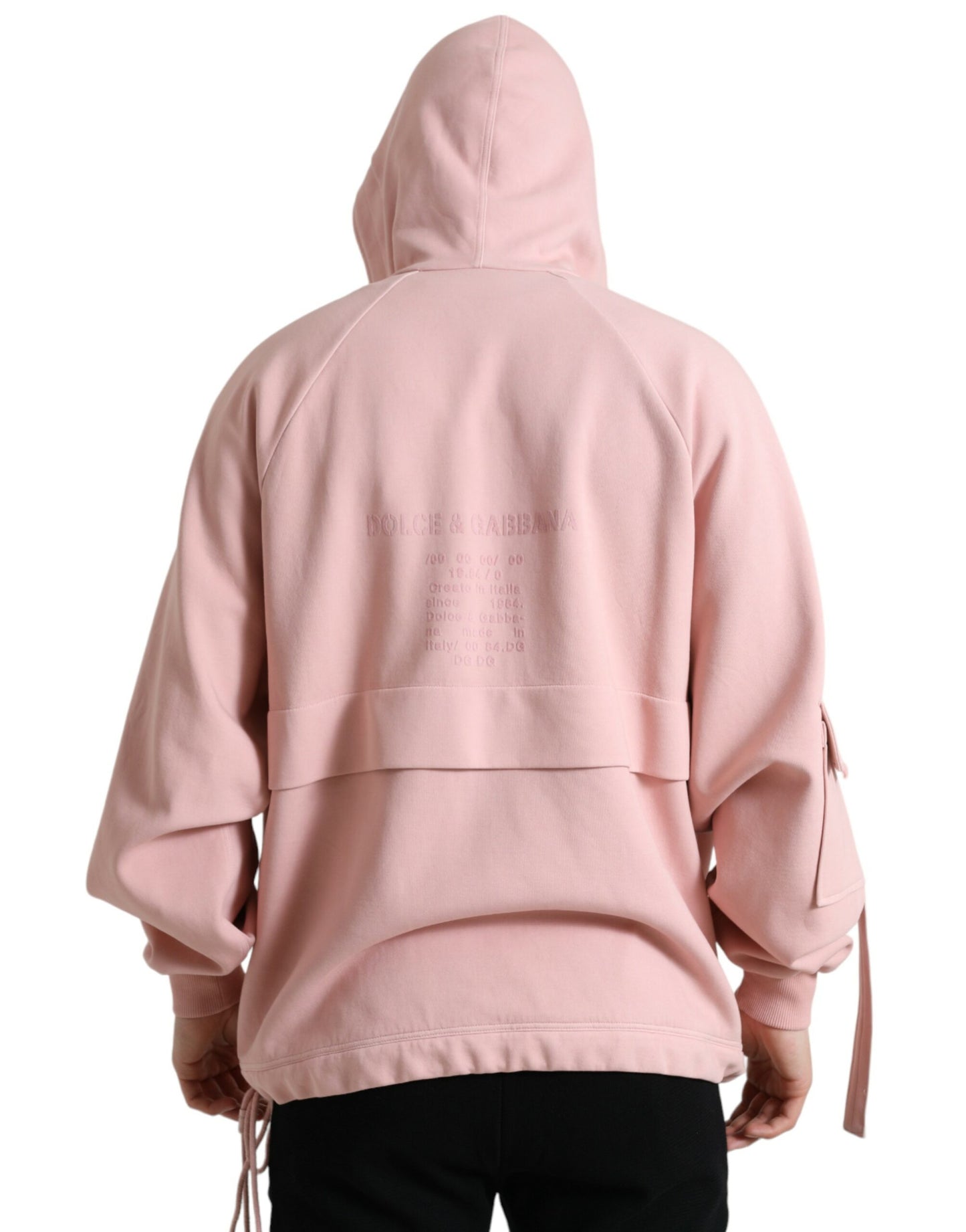 Dolce & Gabbana Pink Cotton Hooded Pockets Pullover Sweater