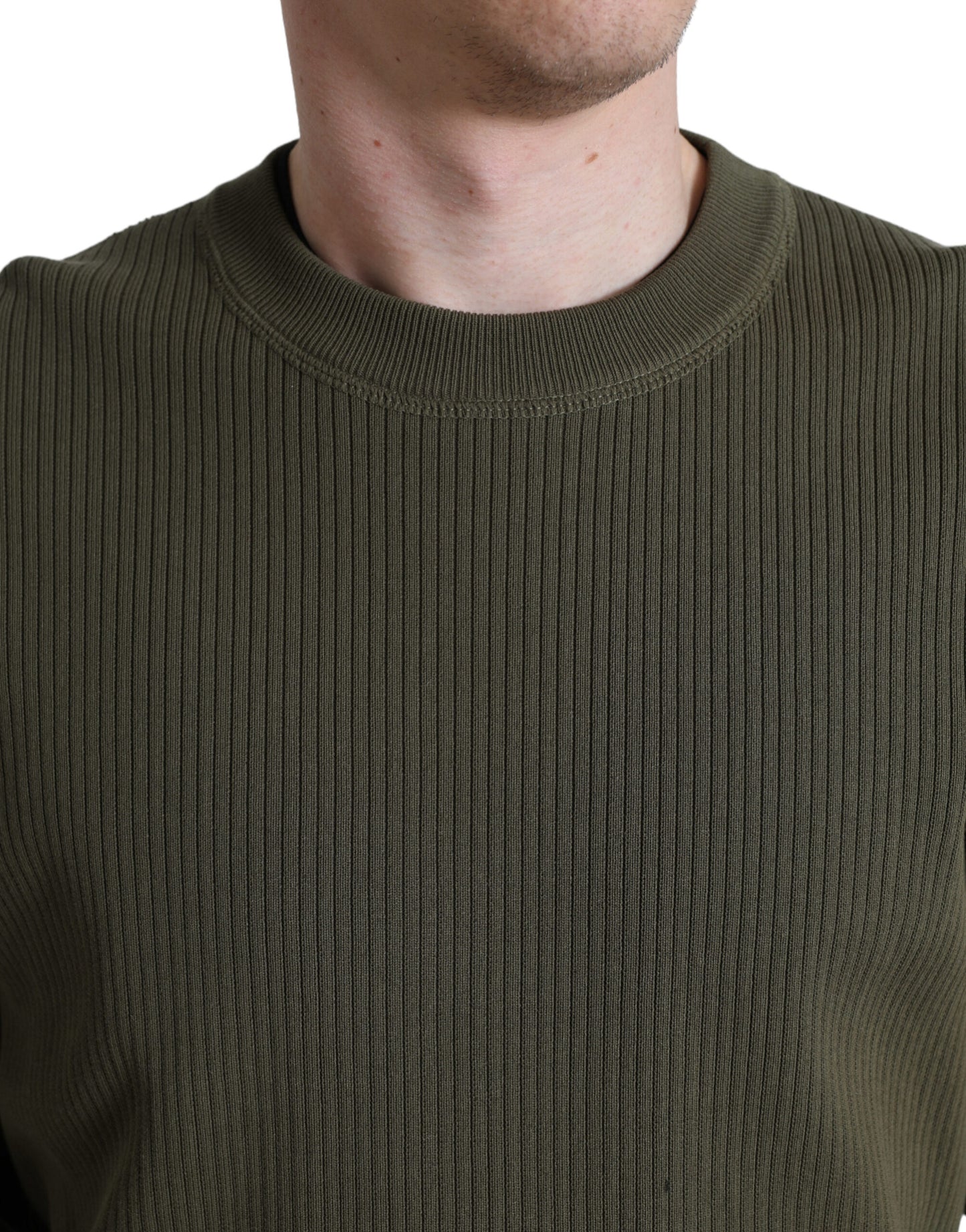 Dolce & Gabbana Green Cotton Crew Neck Men Pullover Sweater