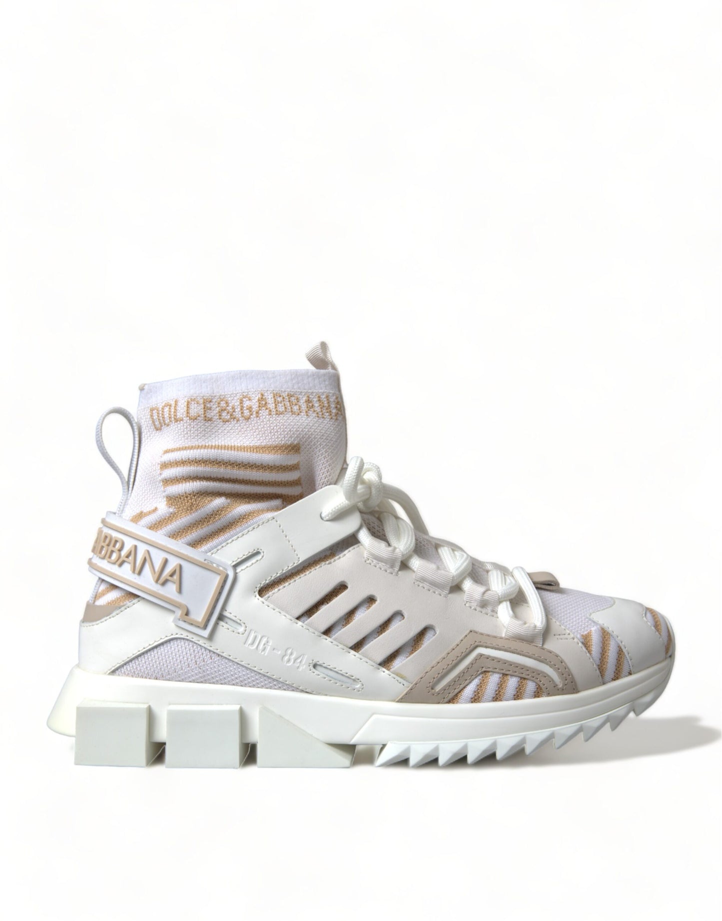 Dolce & Gabbana White Beige Sorrento Socks Sneakers Shoes