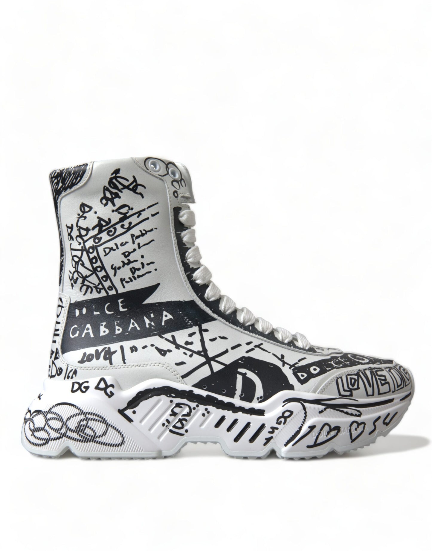 Dolce & Gabbana White Black Graffiti Daymaster Sneakers Shoes