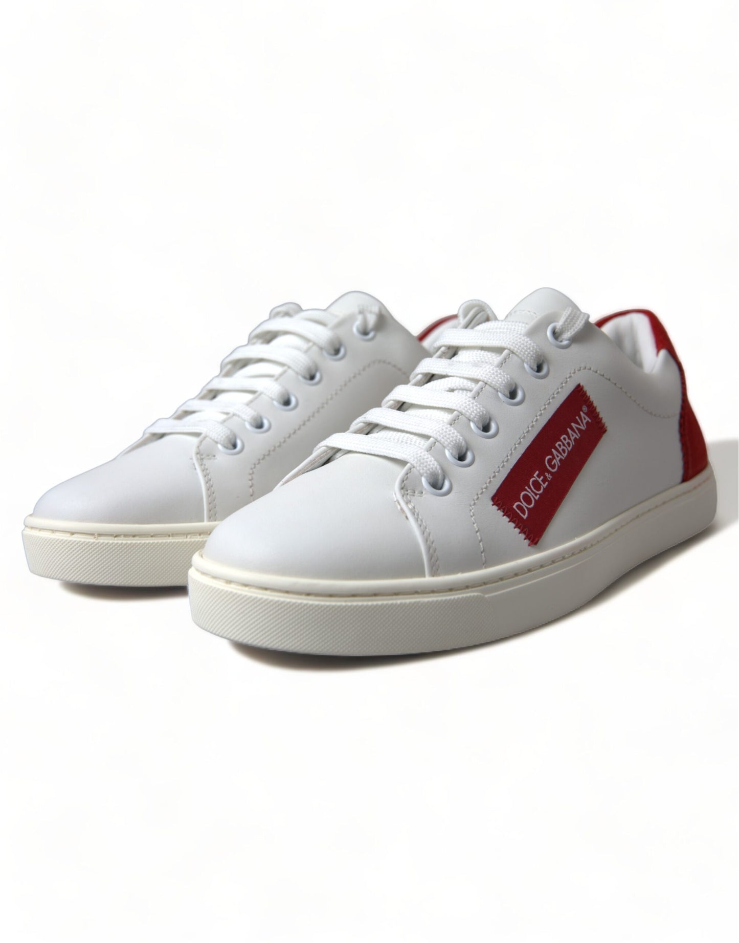 Dolce & Gabbana White Red Leather Low Top Sneakers Shoes