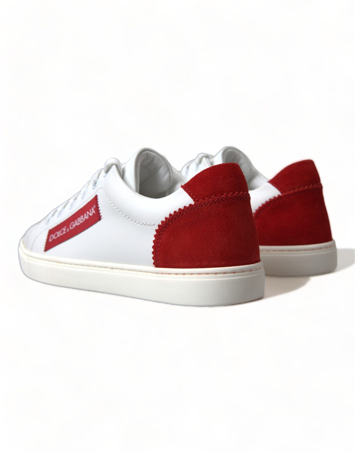 Dolce & Gabbana White Red Leather Low Top Sneakers Shoes