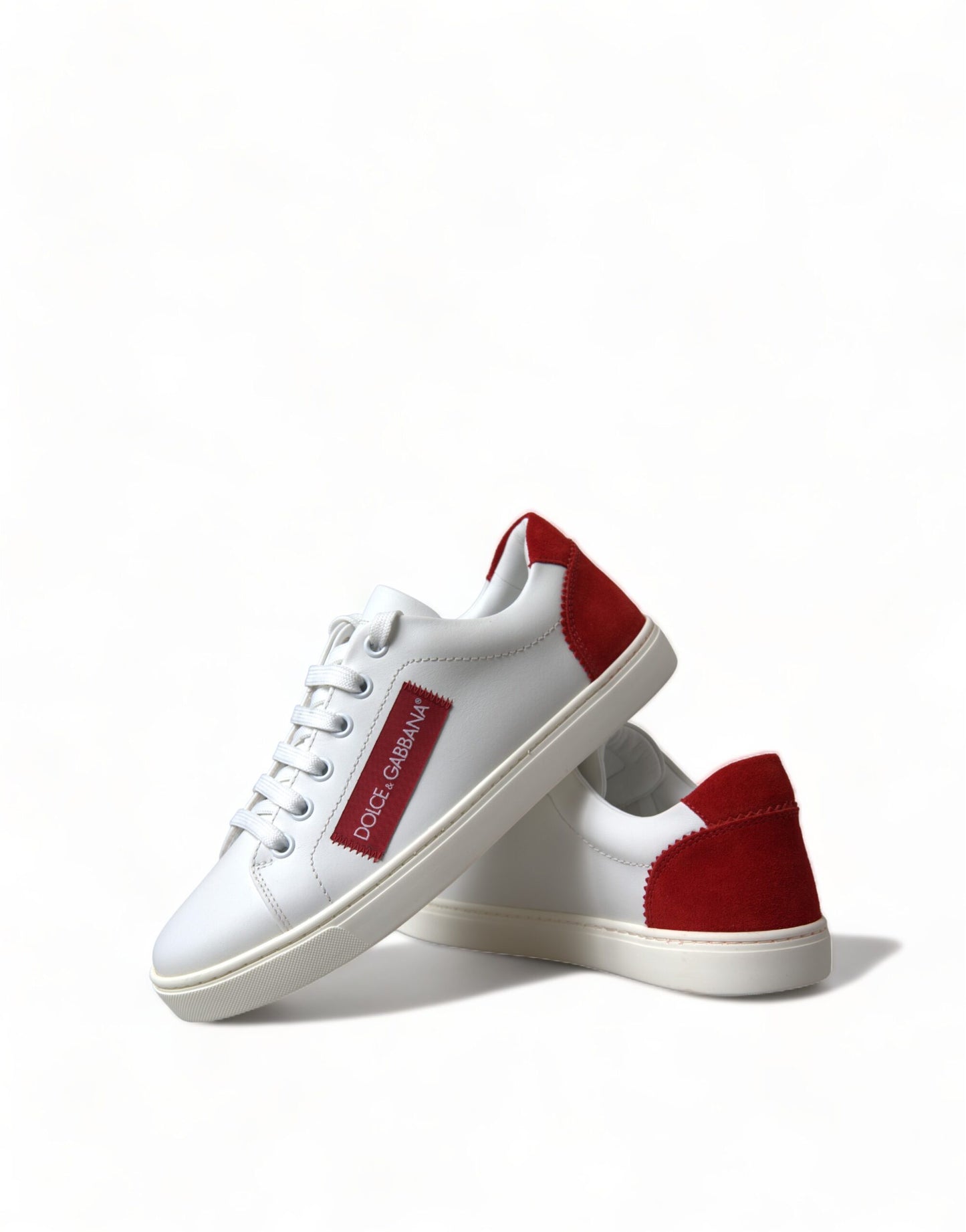 Dolce & Gabbana White Red Leather Low Top Sneakers Shoes