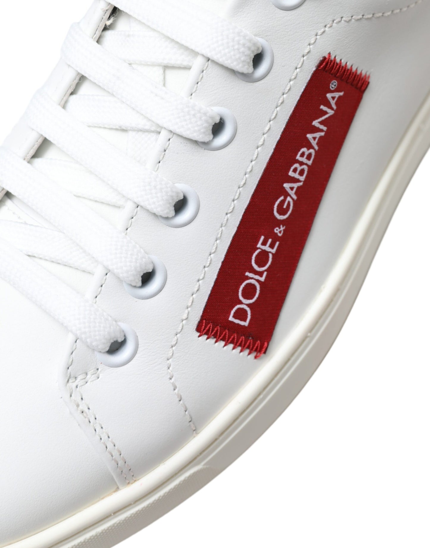 Dolce & Gabbana White Red Leather Low Top Sneakers Shoes