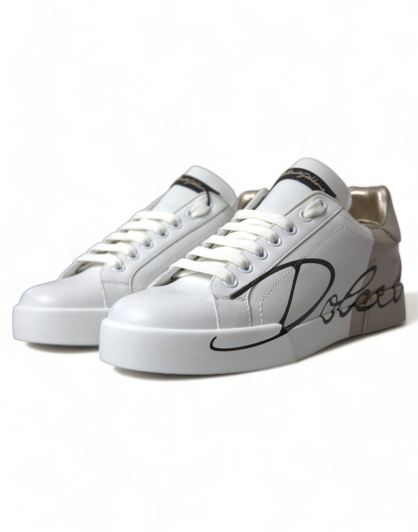 Dolce & Gabbana White Gold Lace Up Womens Low Top Sneakers