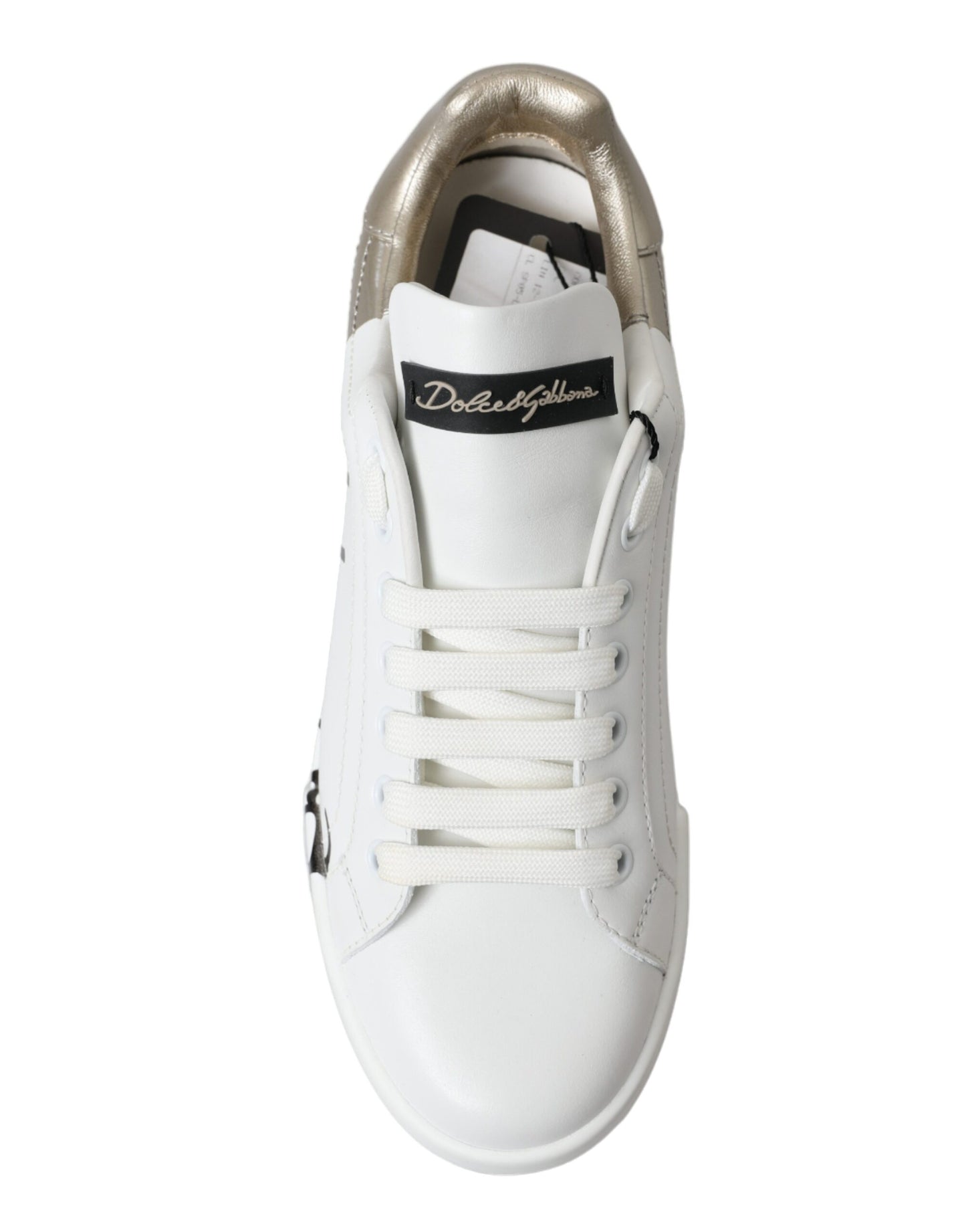 Dolce & Gabbana White Gold Lace Up Womens Low Top Sneakers