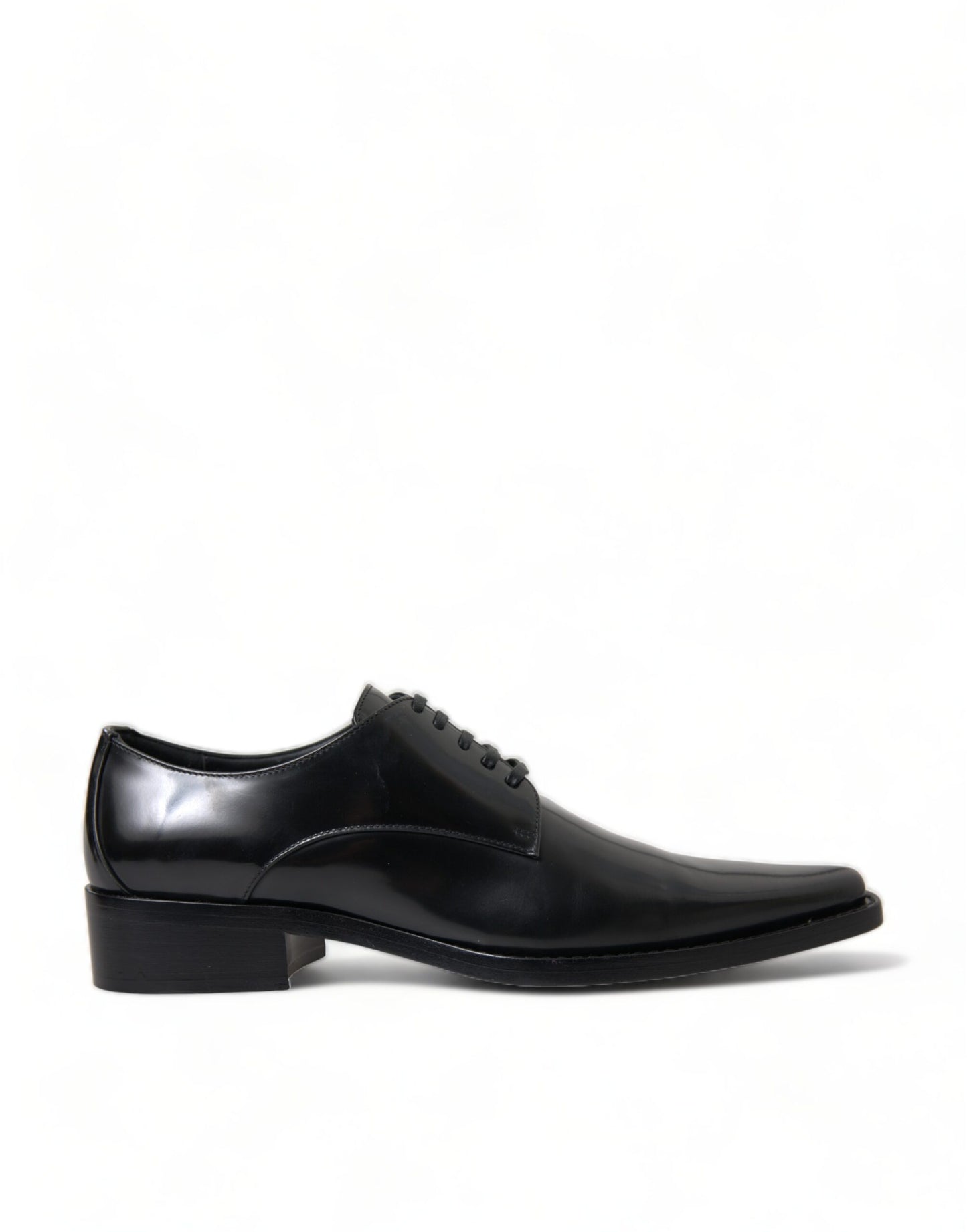 Dolce & Gabbana Black Leather Lace Up Formal Flats Shoes