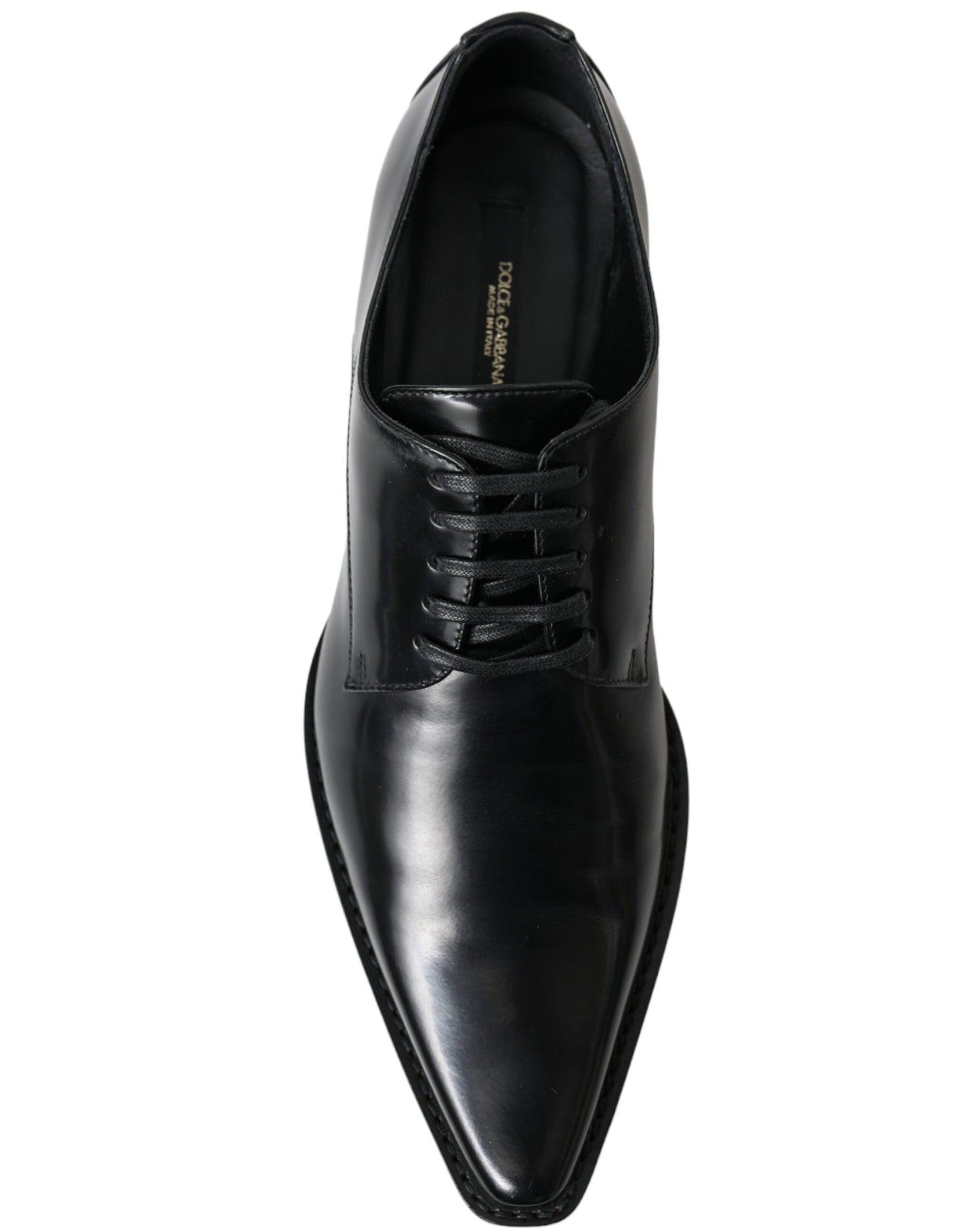 Dolce & Gabbana Black Leather Lace Up Formal Flats Shoes