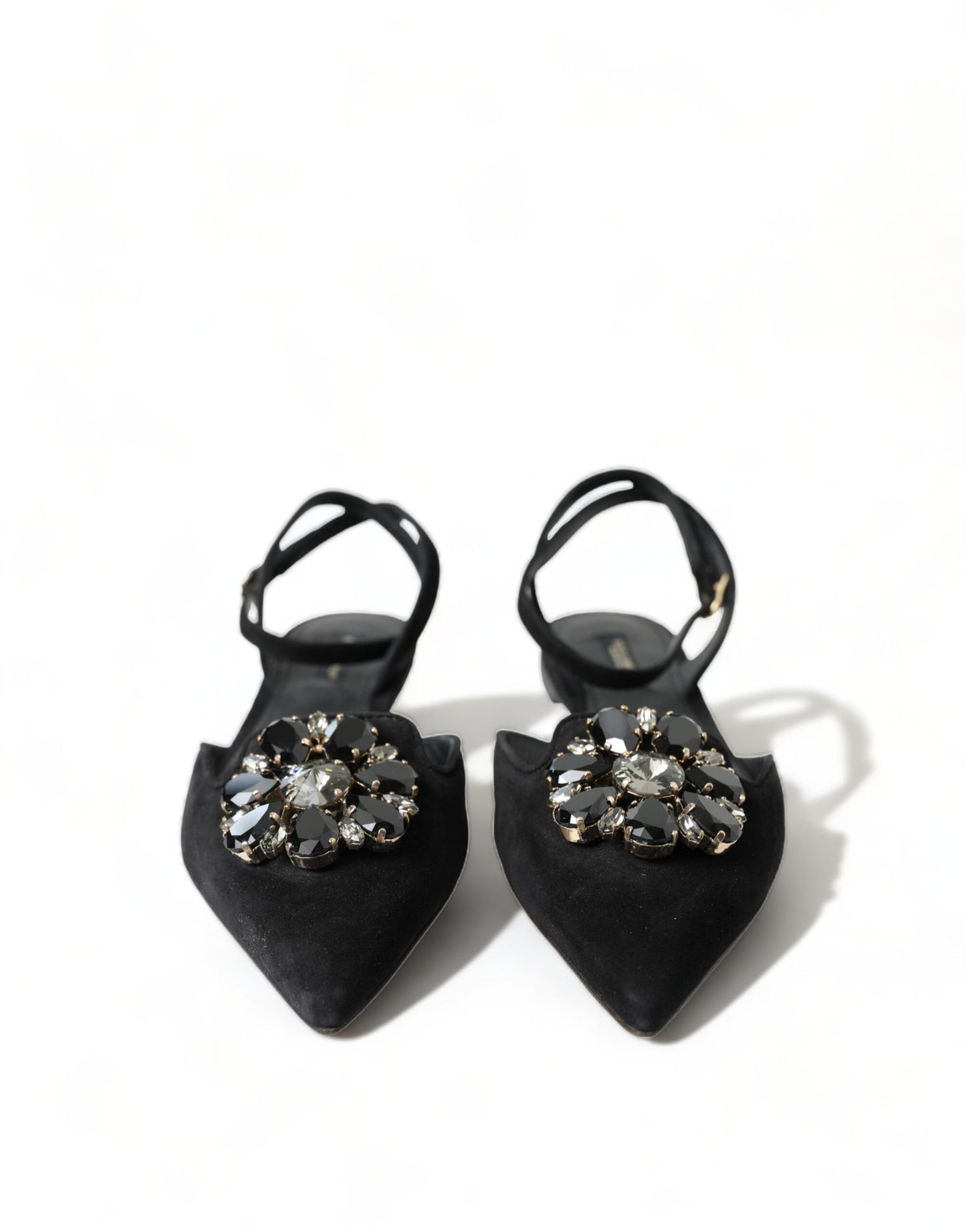 Dolce & Gabbana Black Leather Crystal Slingback Flats Shoes