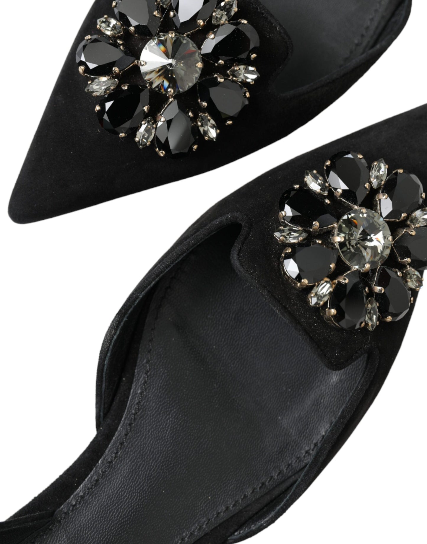 Dolce & Gabbana Black Leather Crystal Slingback Flats Shoes