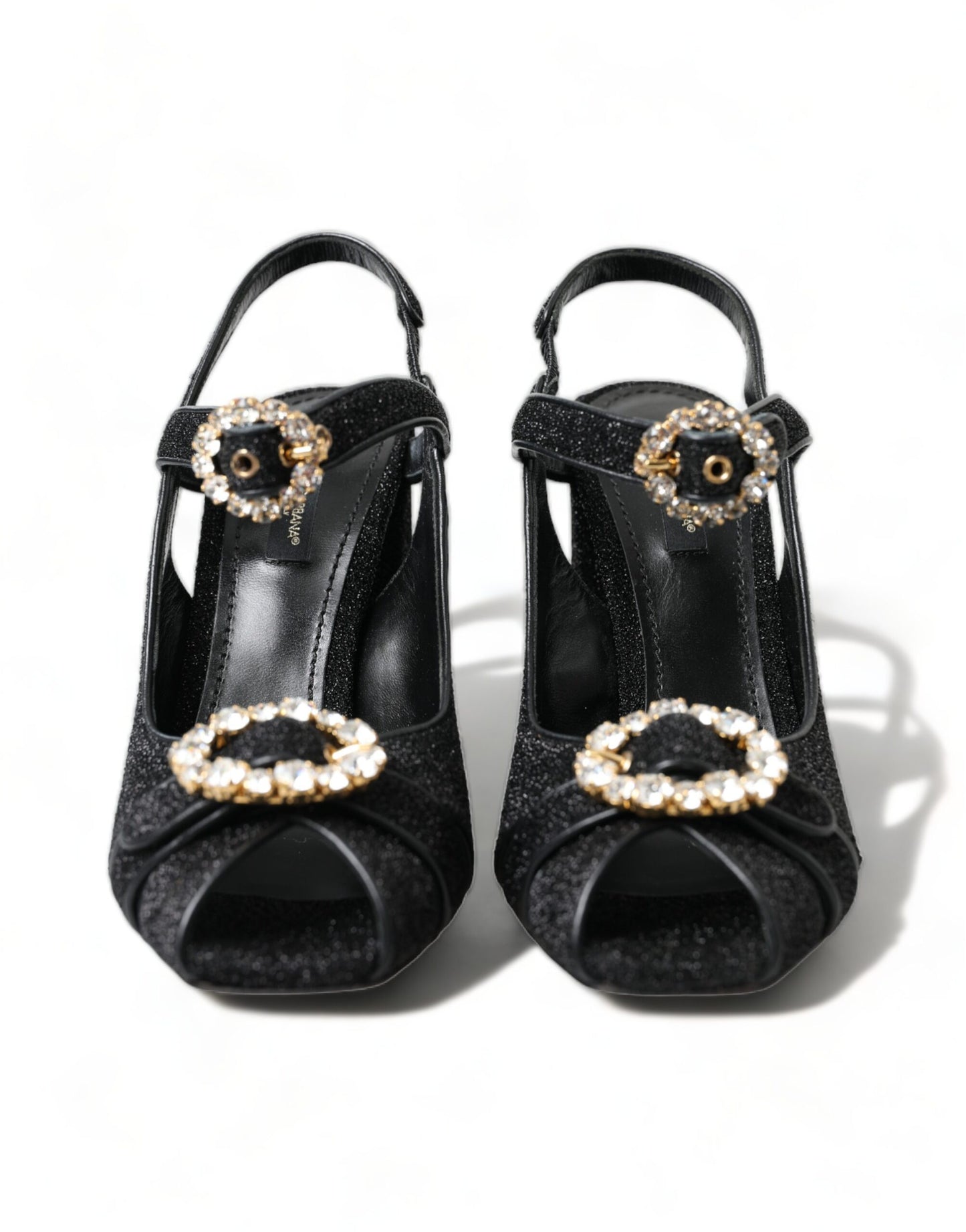 Dolce & Gabbana Black Crystal Ankle Strap Sandals Shoes