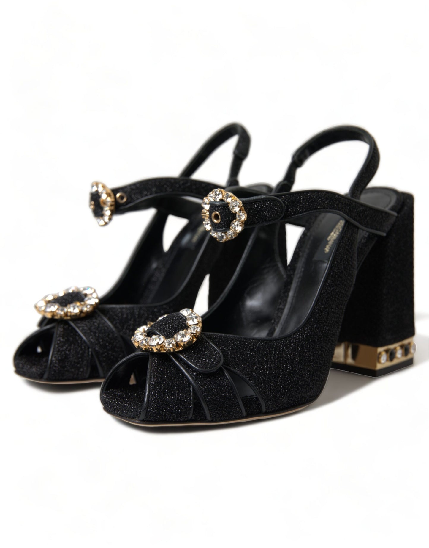 Dolce & Gabbana Black Crystal Ankle Strap Sandals Shoes