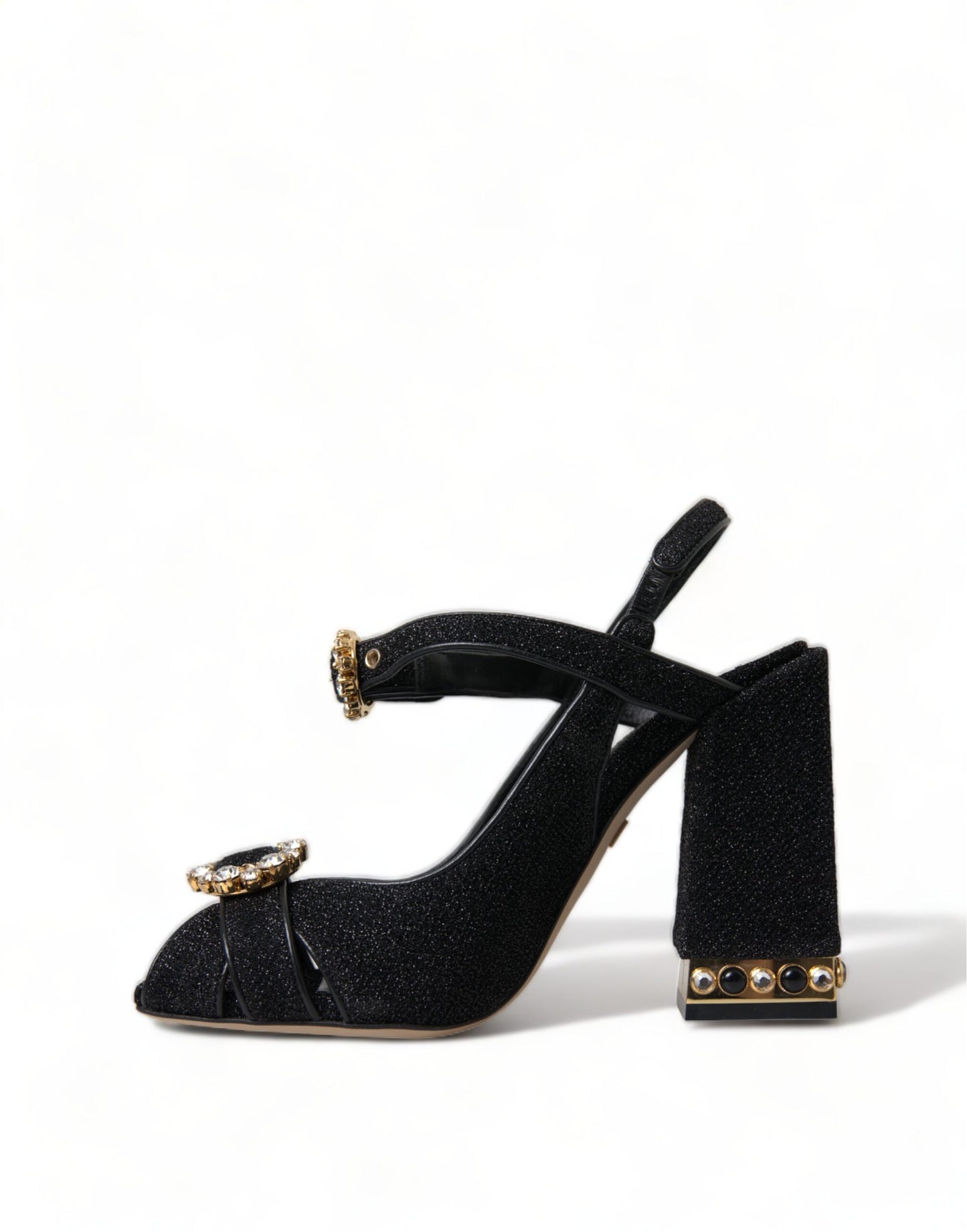 Dolce & Gabbana Black Crystal Ankle Strap Sandals Shoes